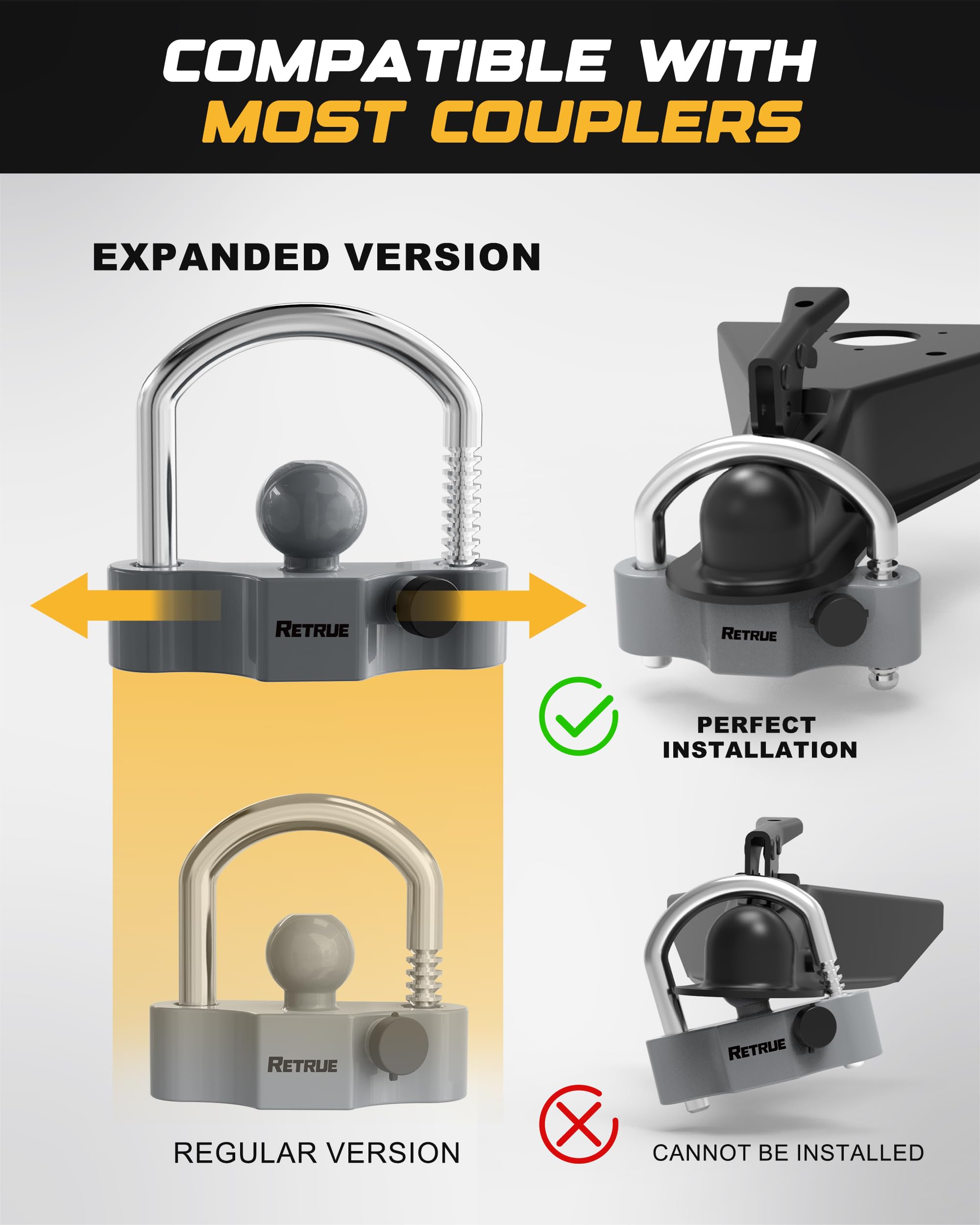RETRUE close-up of widened U-shaped shackle showing heavy-duty steel strength