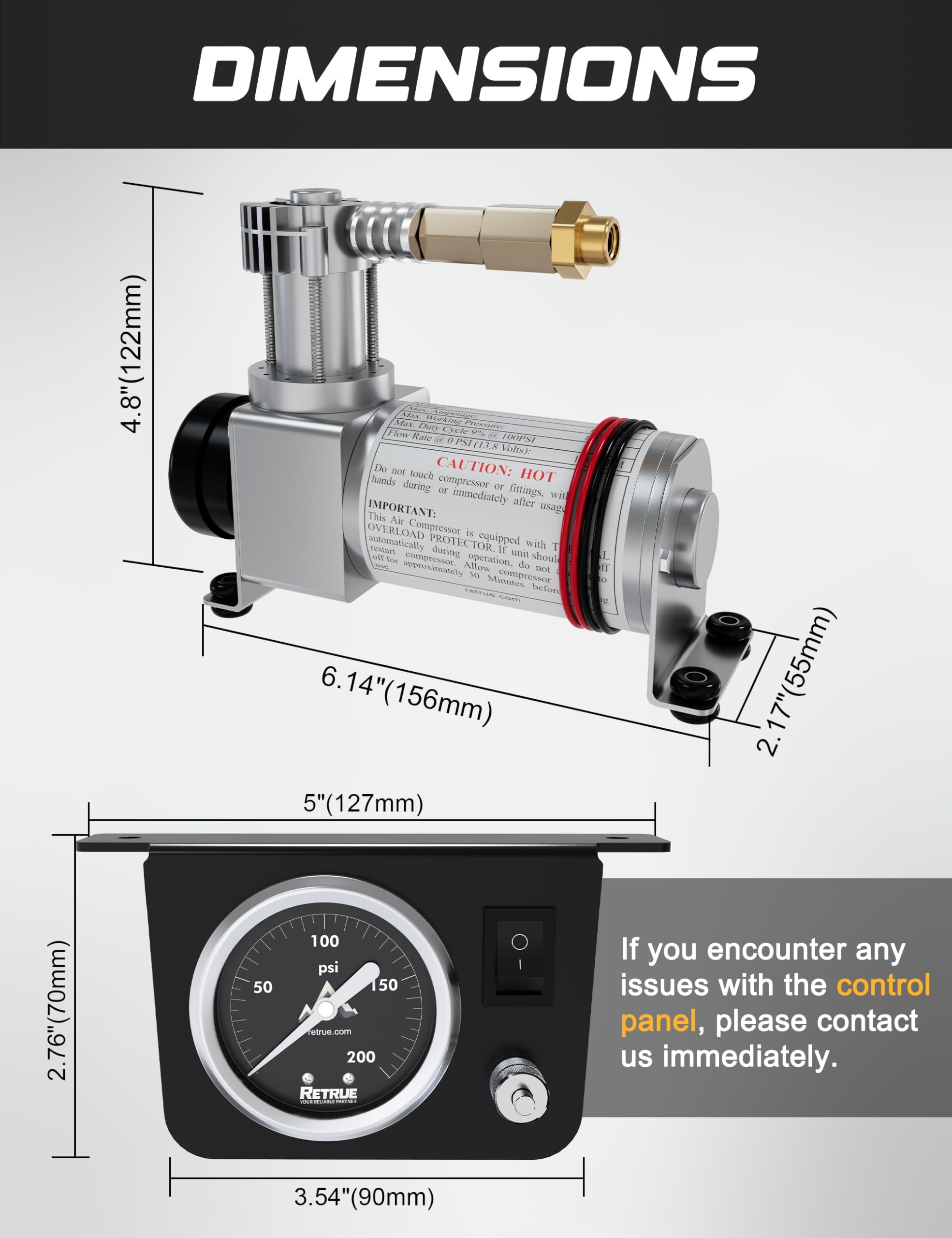 RETRUE control panel closeup showing easy in-cab inflation and precise pressure control