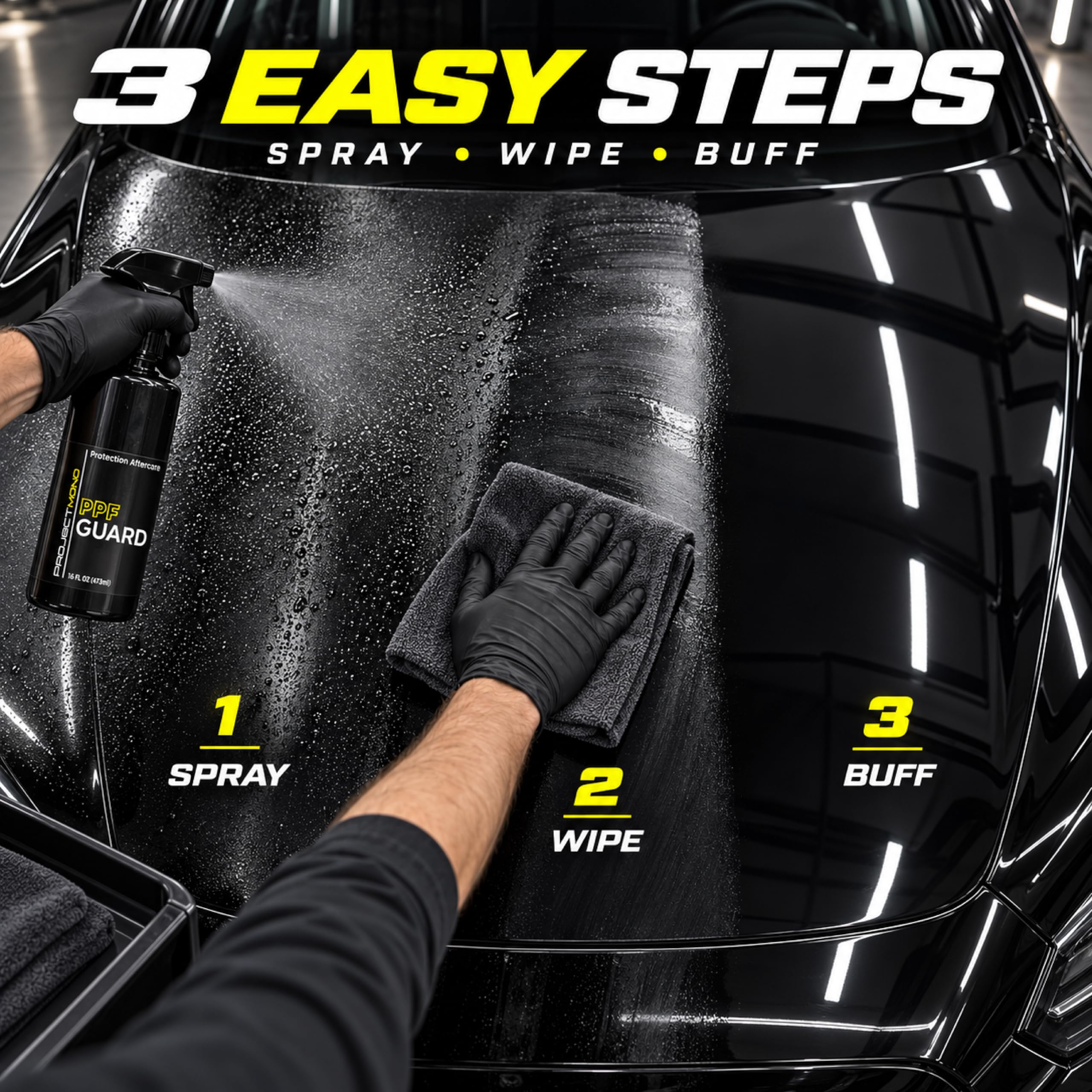 Rev Auto being wiped with microfiber for streak-free finish and easy removal