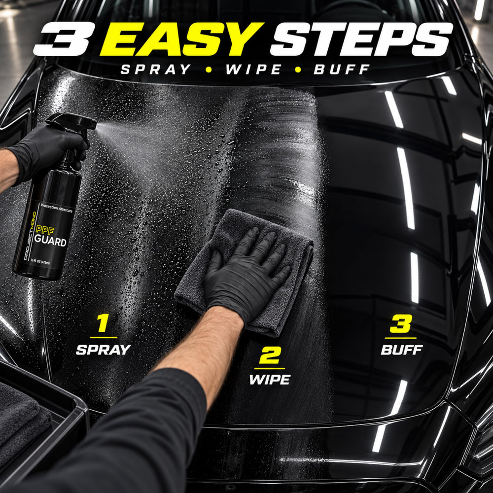 Rev Auto being wiped with microfiber for streak-free finish and easy removal