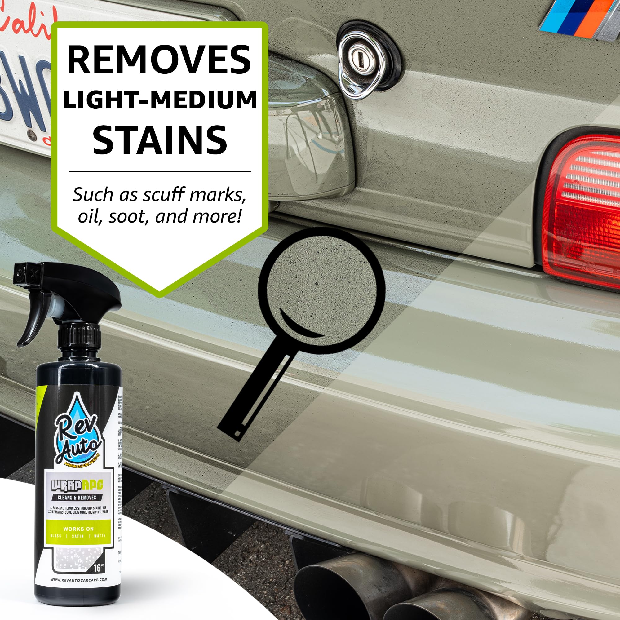 Rev Auto APC stain remover applied to spot showing safe stain lifting