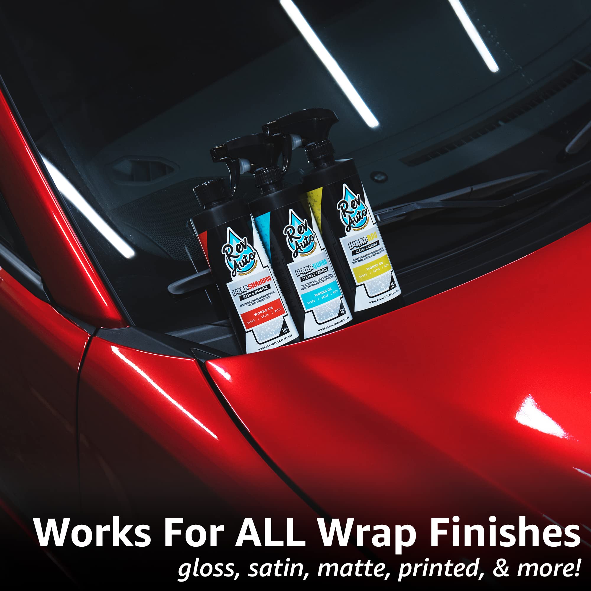 Rev Auto wrapped car in parking scene depicting long-lasting finish protection