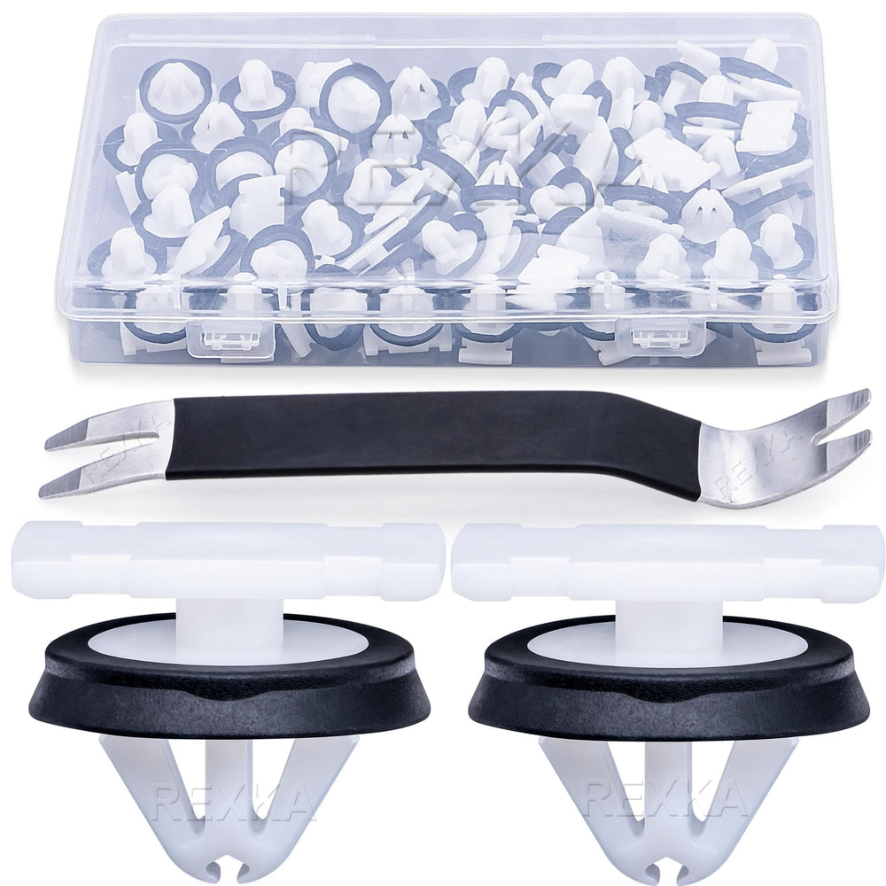 Rexka front packaging showing 50 clips and remover for easy replacement