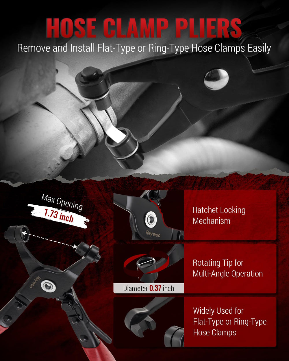 Reywoo 9-inch fuel filter caliper close-up for one-handed operation