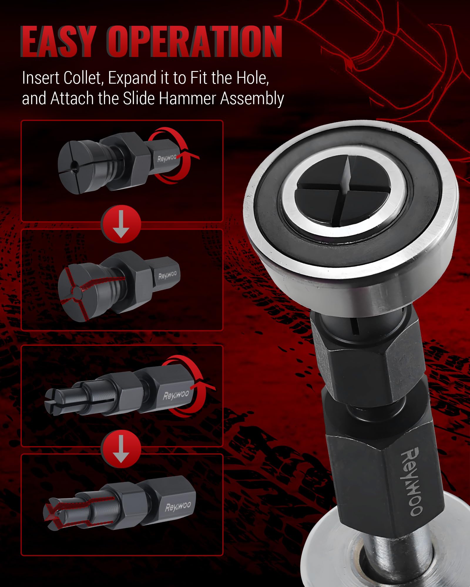 Reywoo alloy-steel collet surface finish detail indicating durability and rust resistance