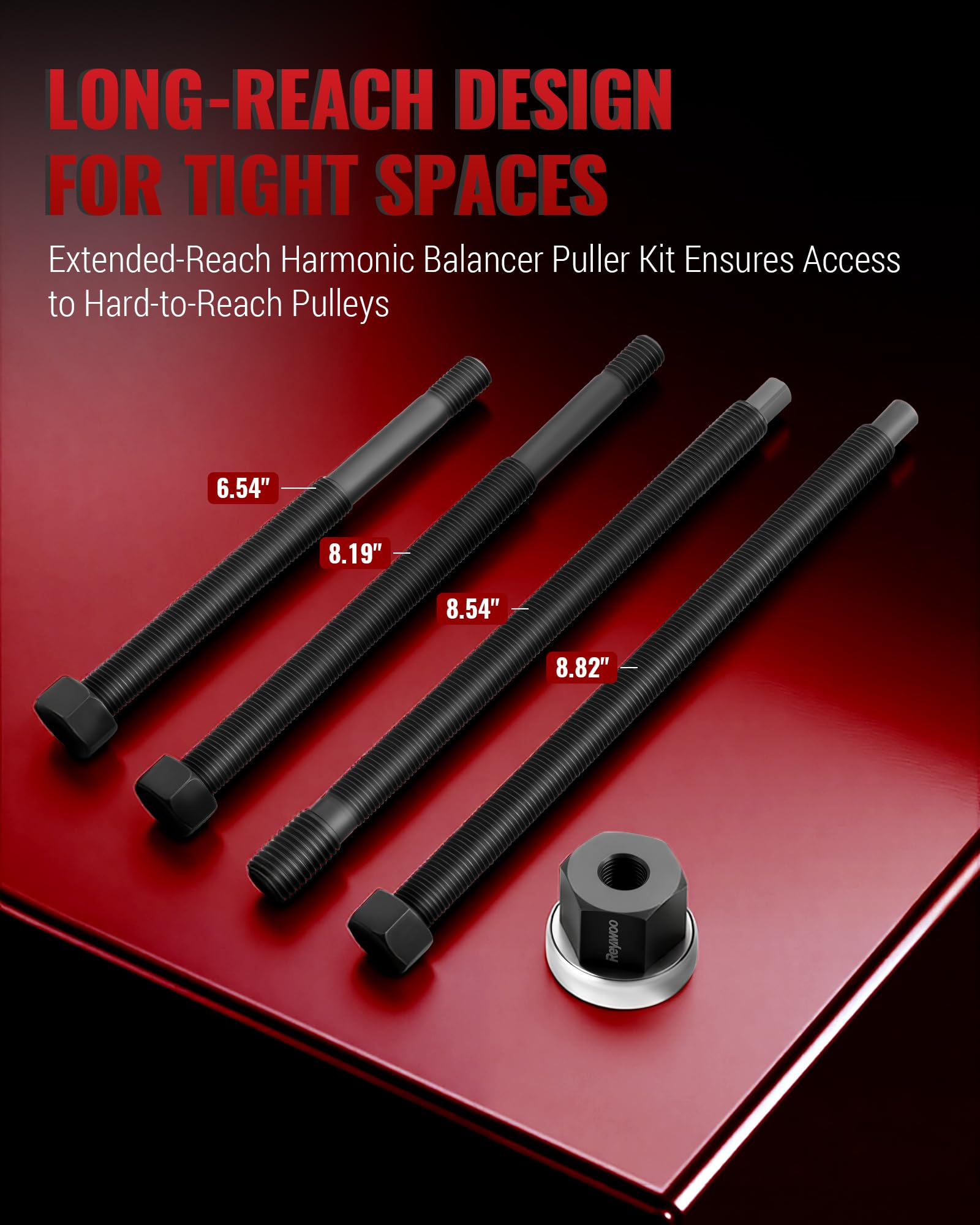 Reywoo long-reach press rods spread displaying extra length for tight bays