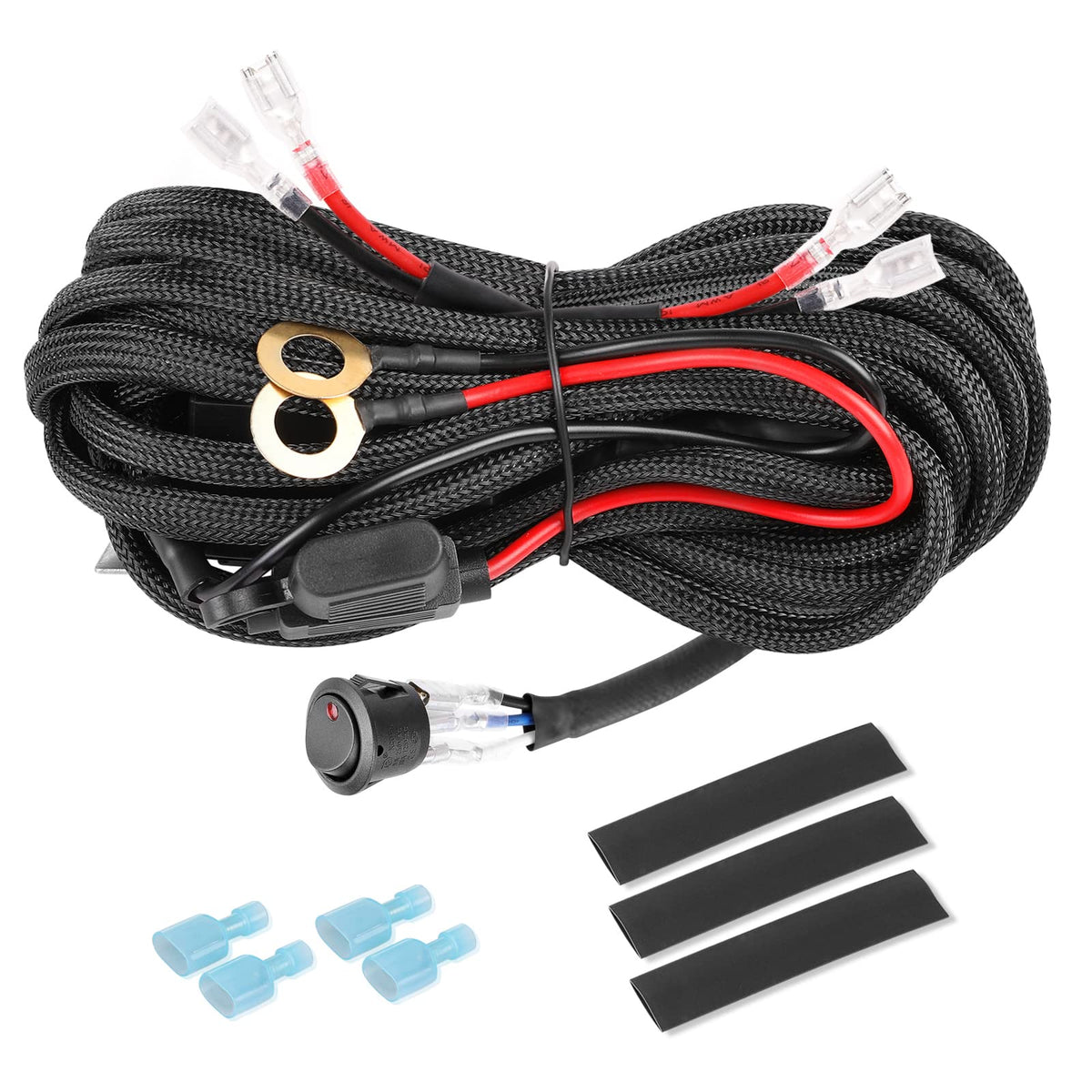 Rfroad Lighting front packaging showing harness and components, highlighting durability