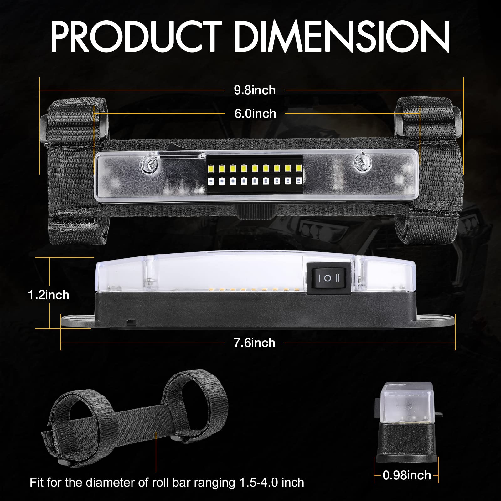 Rfroad Lighting white cabin light illuminating UTV interior clearly