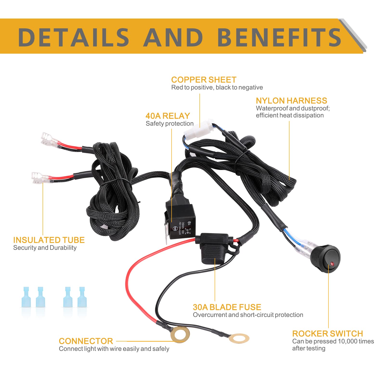 Rfroad Lighting 40A relay and 30A fuse detail, protecting vehicle electrical systems