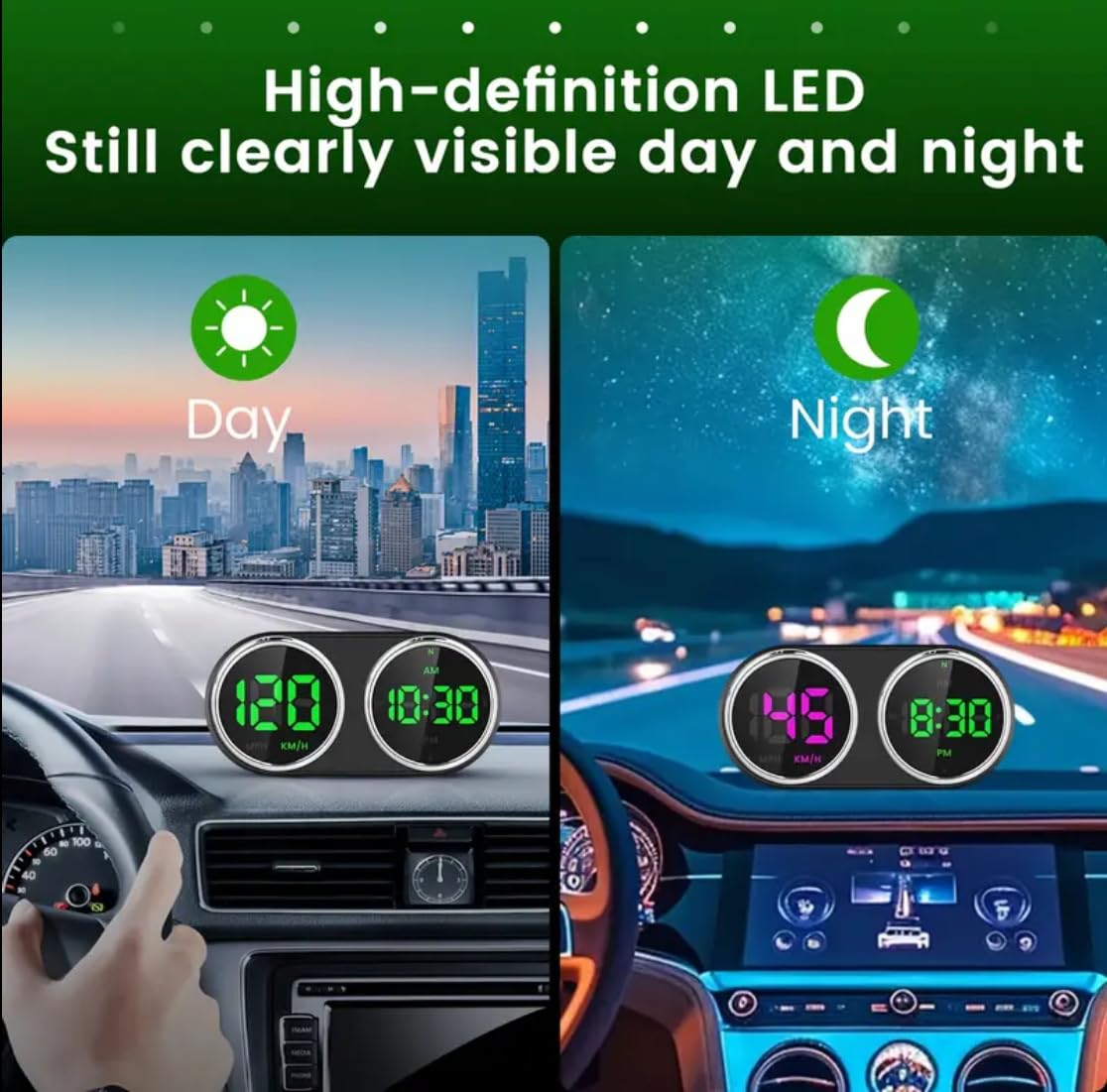 RGZOCT illuminated display at night for clear visibility and low distraction