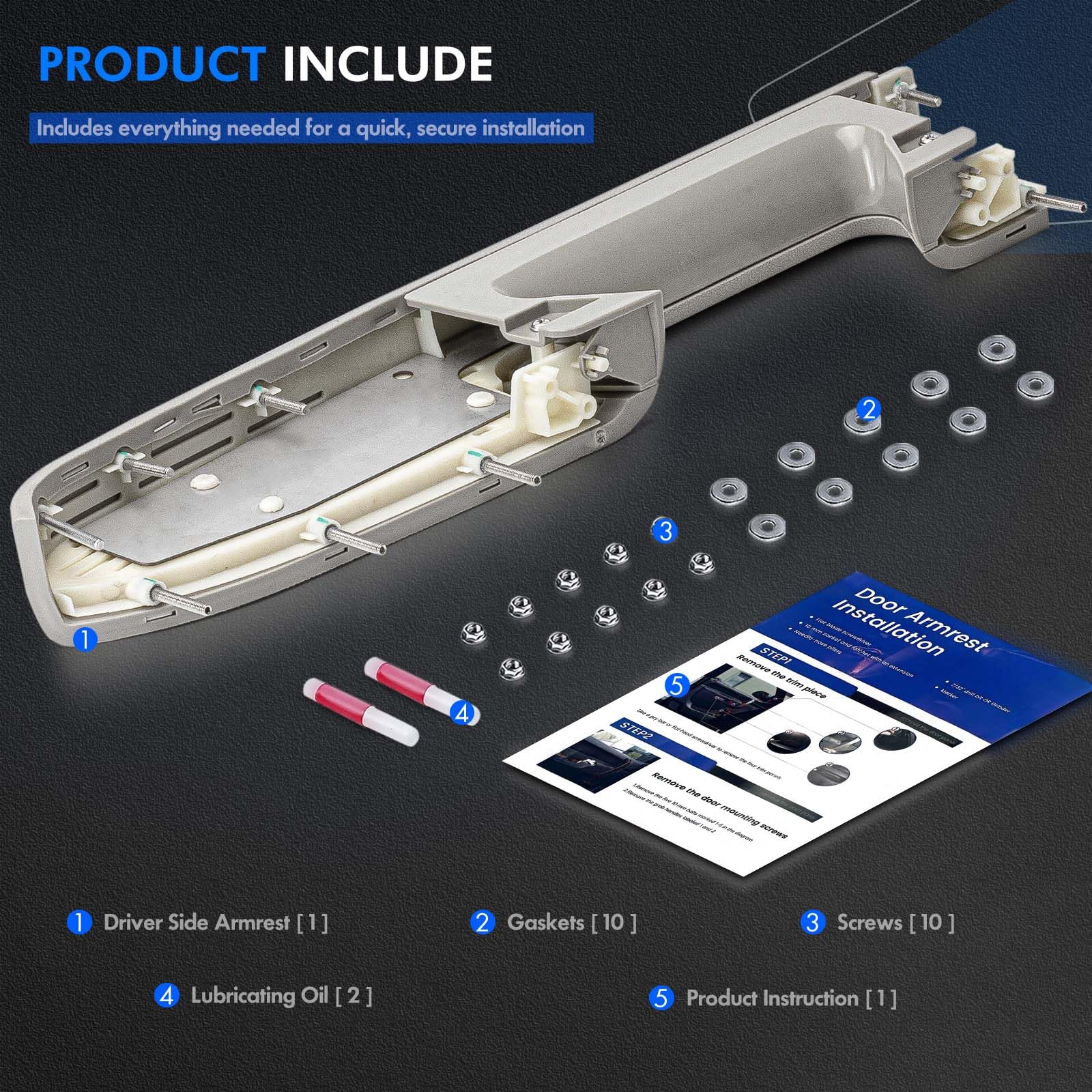 RHAOCZIYAUTO packaged armrest with hardware showing ready-to-install convenience