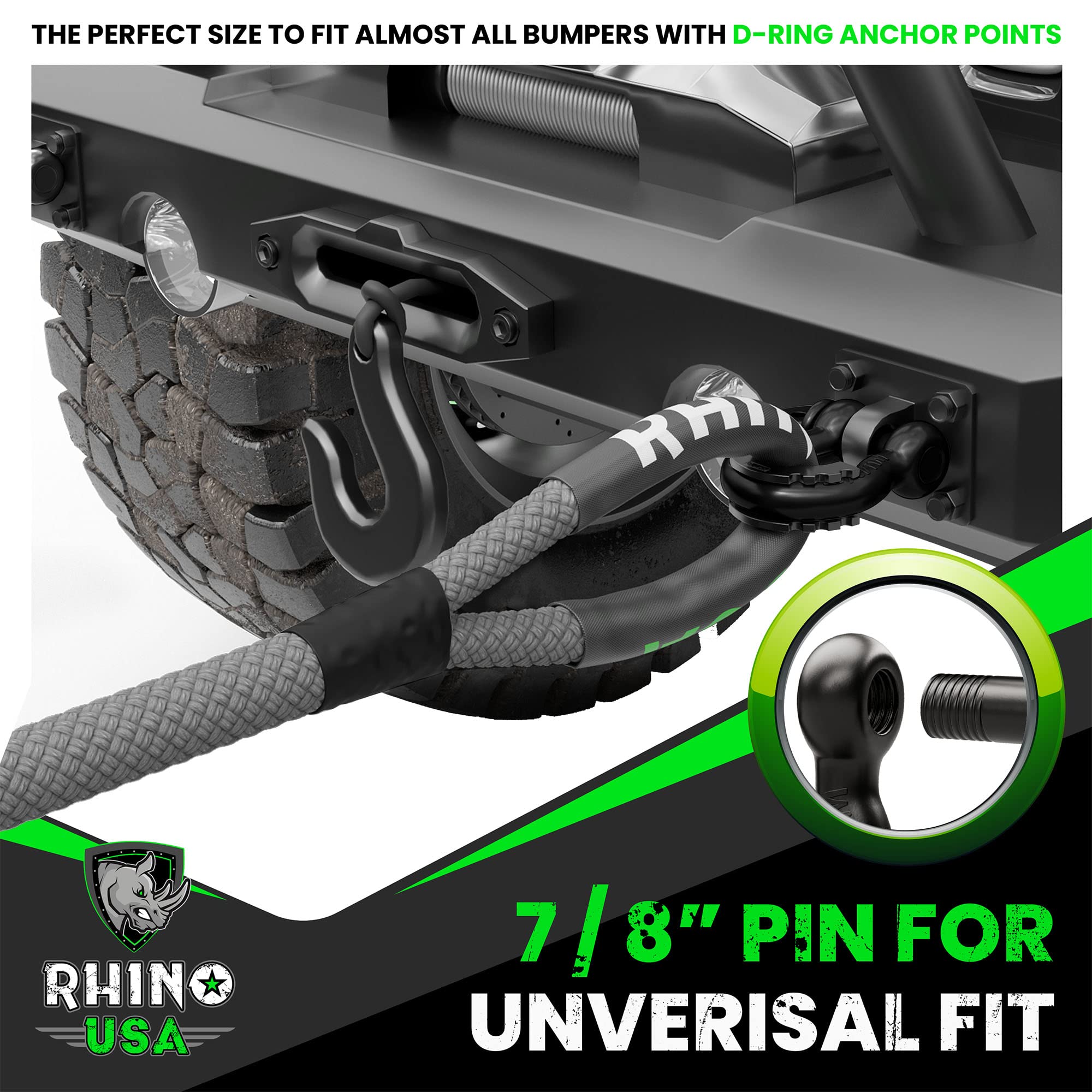 Rhino USA D-ring mounted on aftermarket bumper demonstrating secure attachment