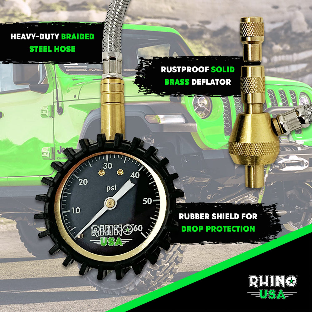 Rhino USA closeup of large 2-inch dial with glow markings, enhances visibility and precise readings