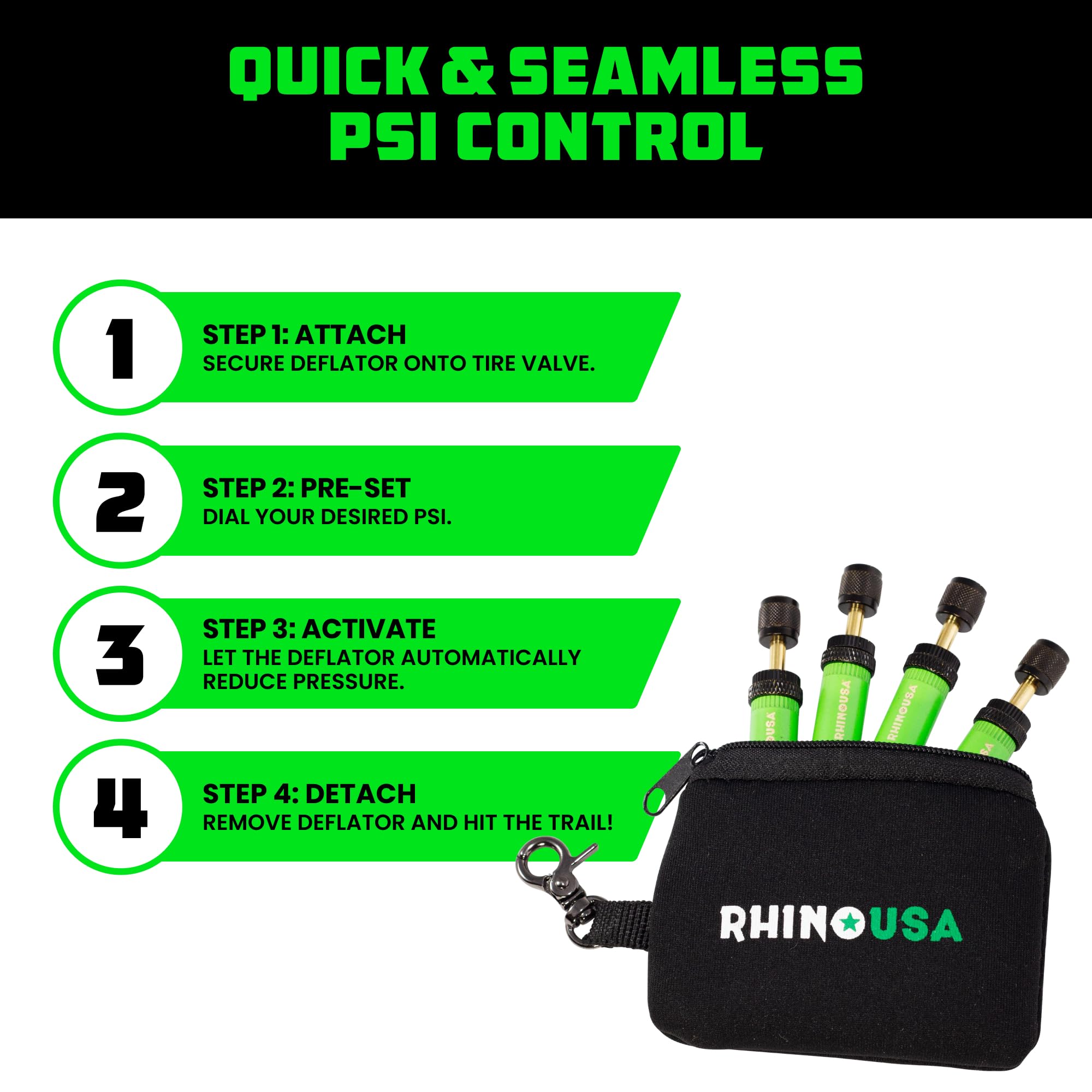 Rhino USA deflator next to ruler to show compact size and easy portability for trail kits