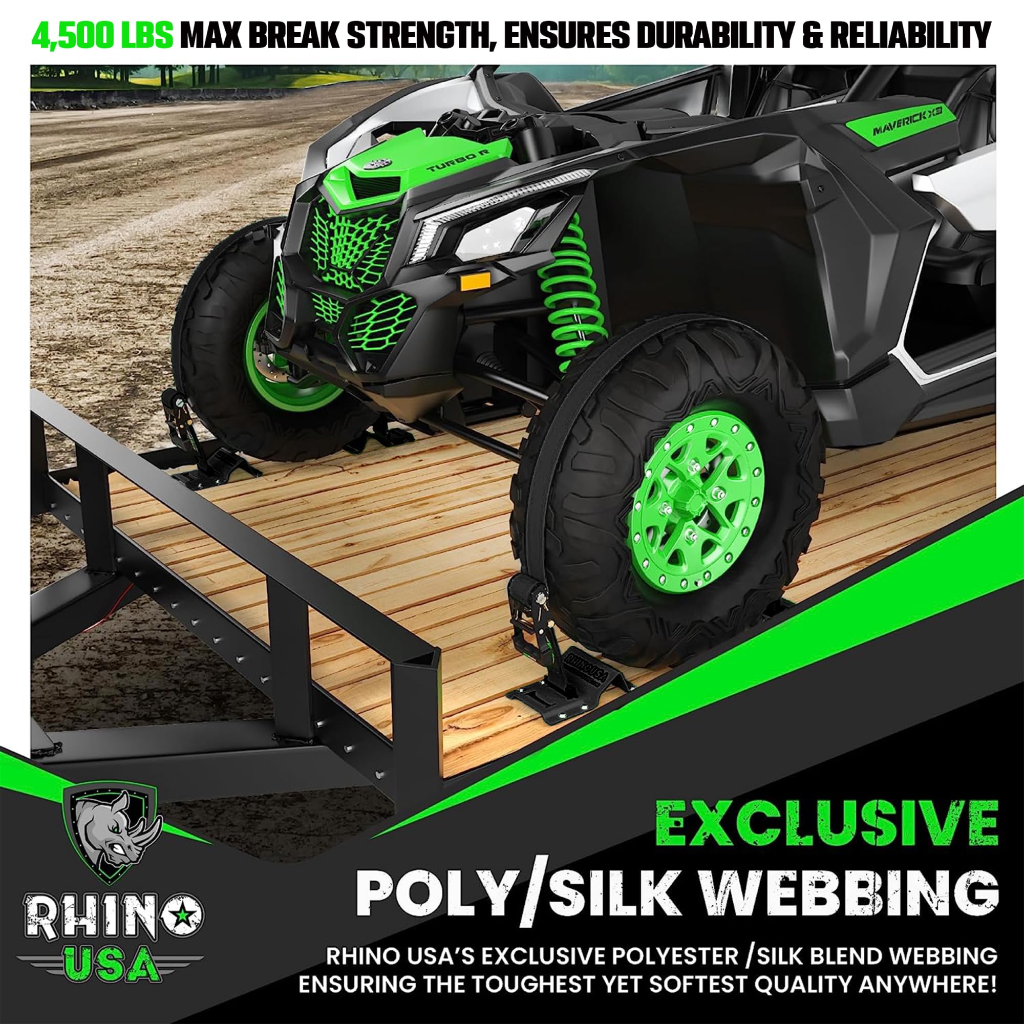 Rhino USA installed on trailer demonstrating stable over-the-tire restraint