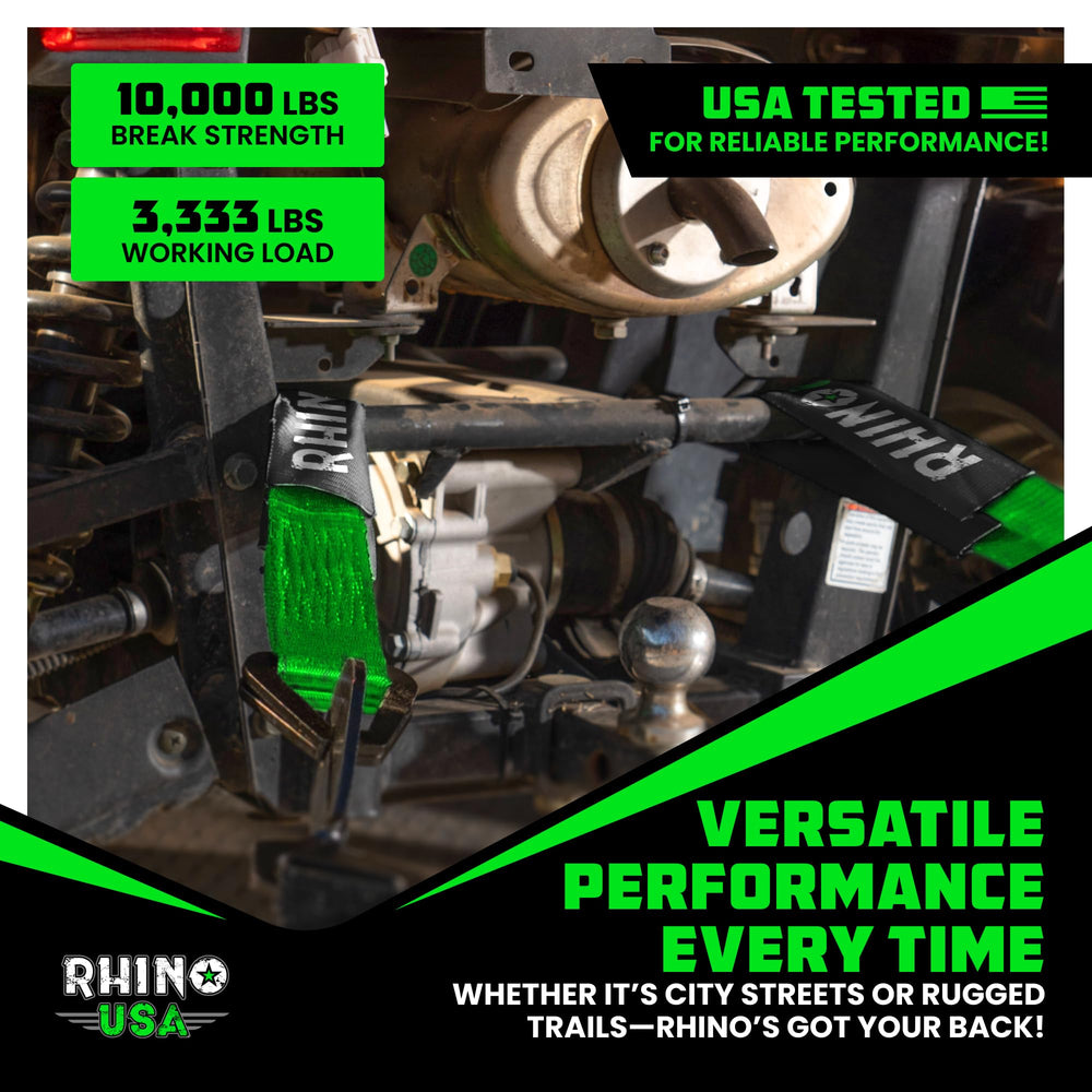 Rhino USA straps in a trailer lifestyle shot conveying dependable transport