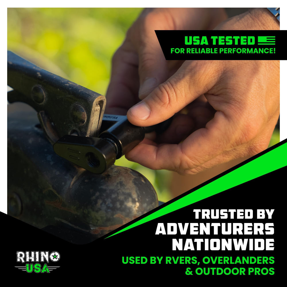 Rhino USA lock on parked trailer in driveway showing outdoor protection benefit