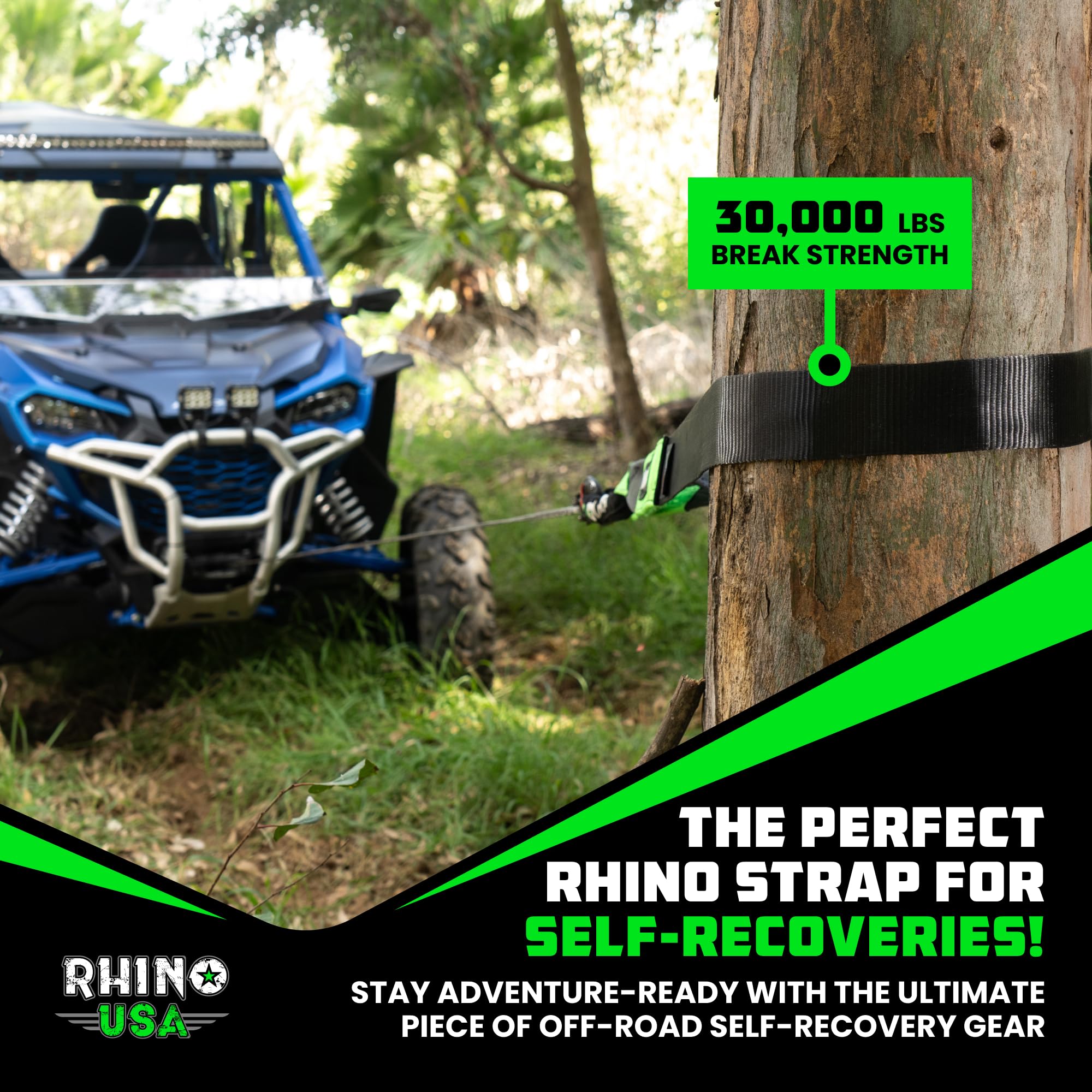 Rhino USA product packaging and label showing rating, specs, and lifetime replacement reassurance