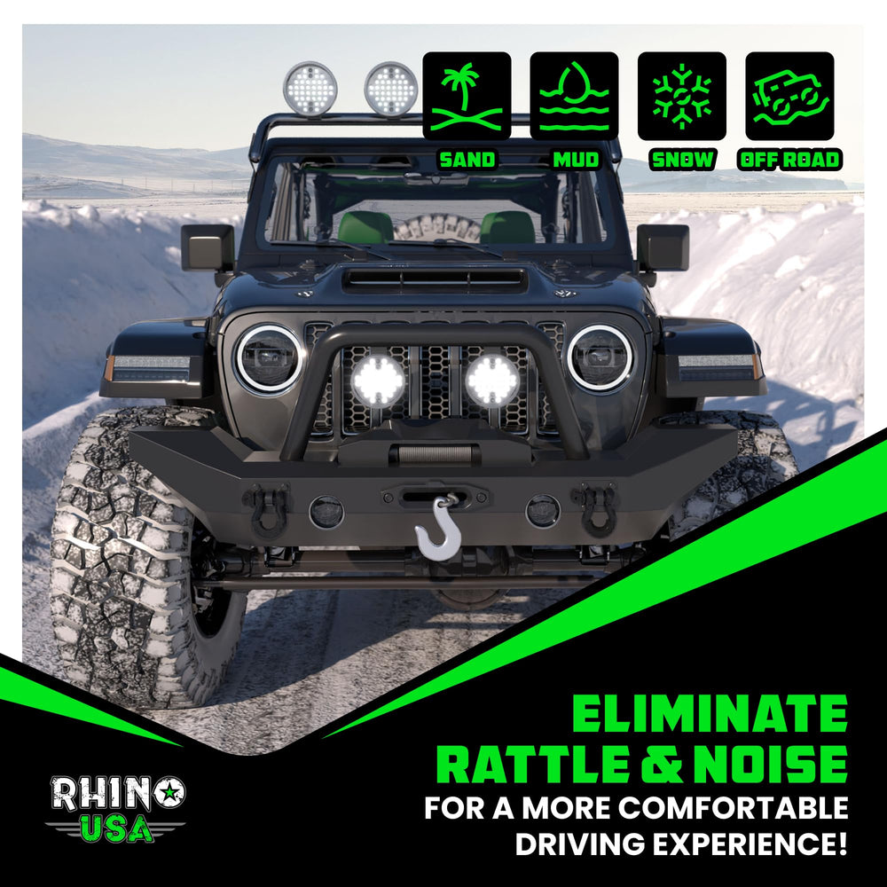Rhino USA shackle mounted to bumper illustrating fit on aftermarket mount