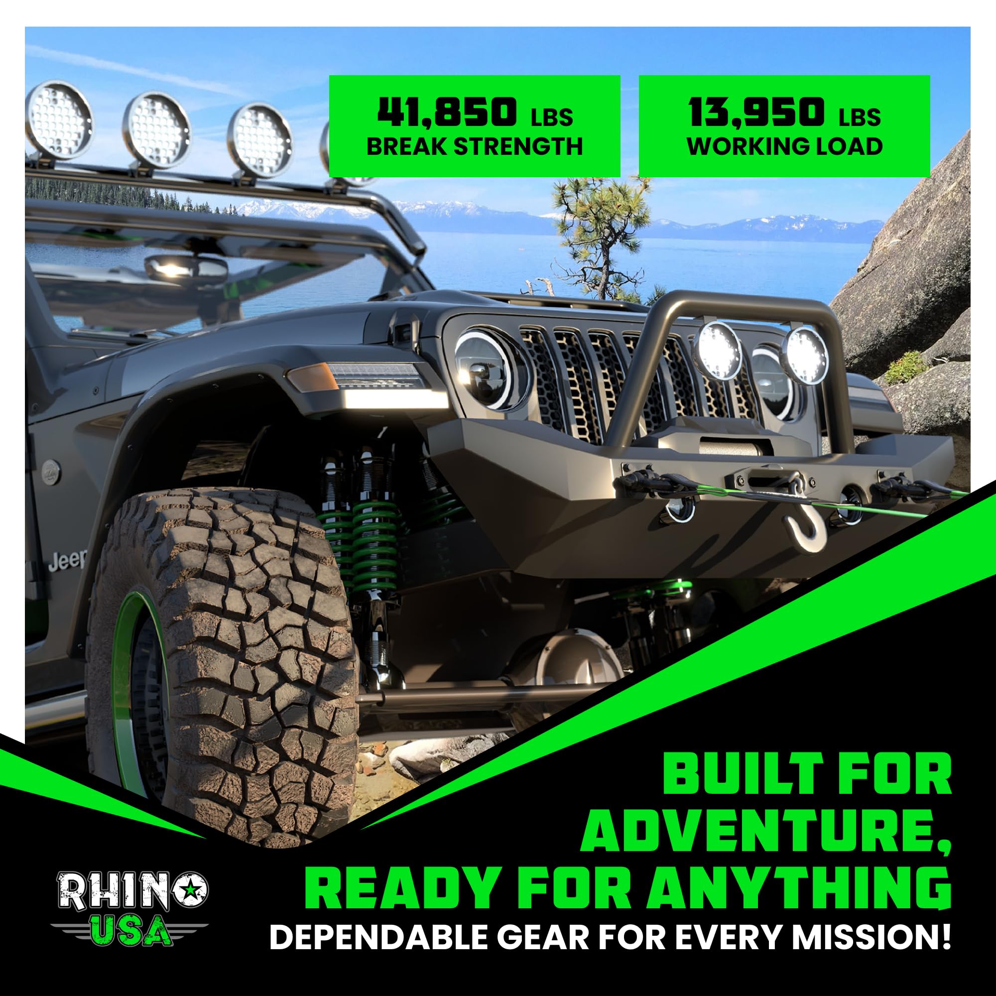 Rhino USA shackles in truck recovery scenario showing reliable load control