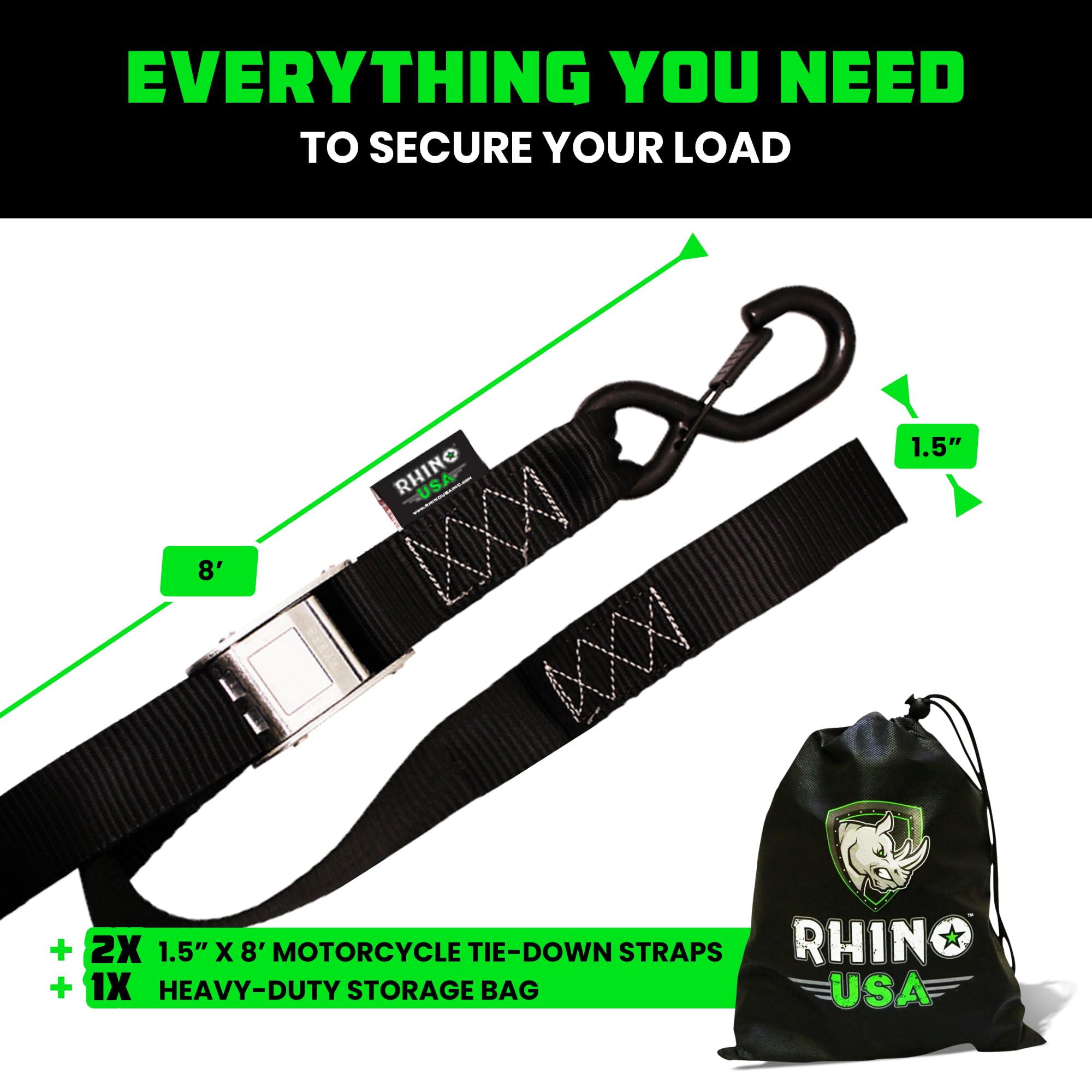 Rhino USA straps beside a ruler to display length and scale for fit decisions