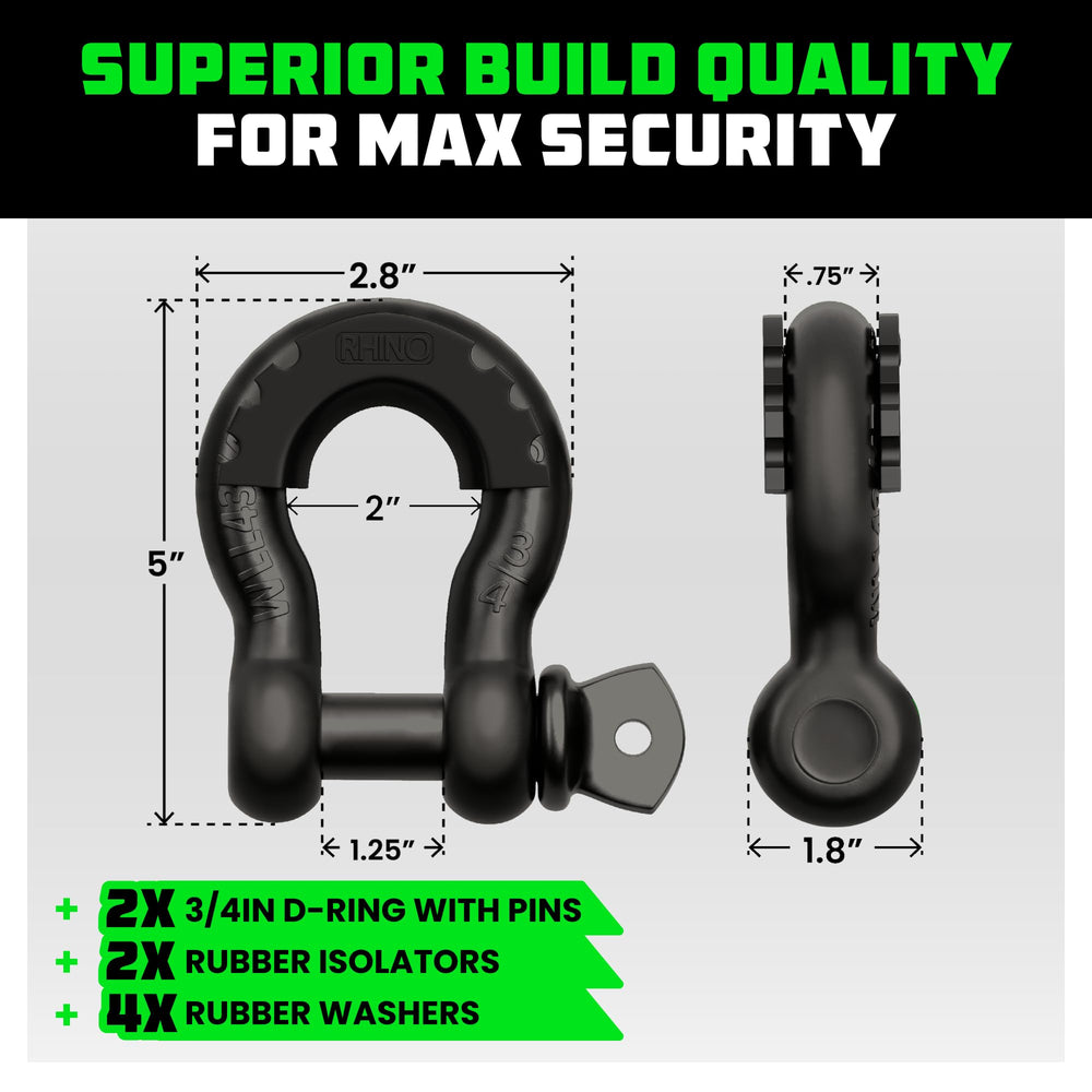 Rhino USA shackle next to coin for scale showing compact heavy-duty size