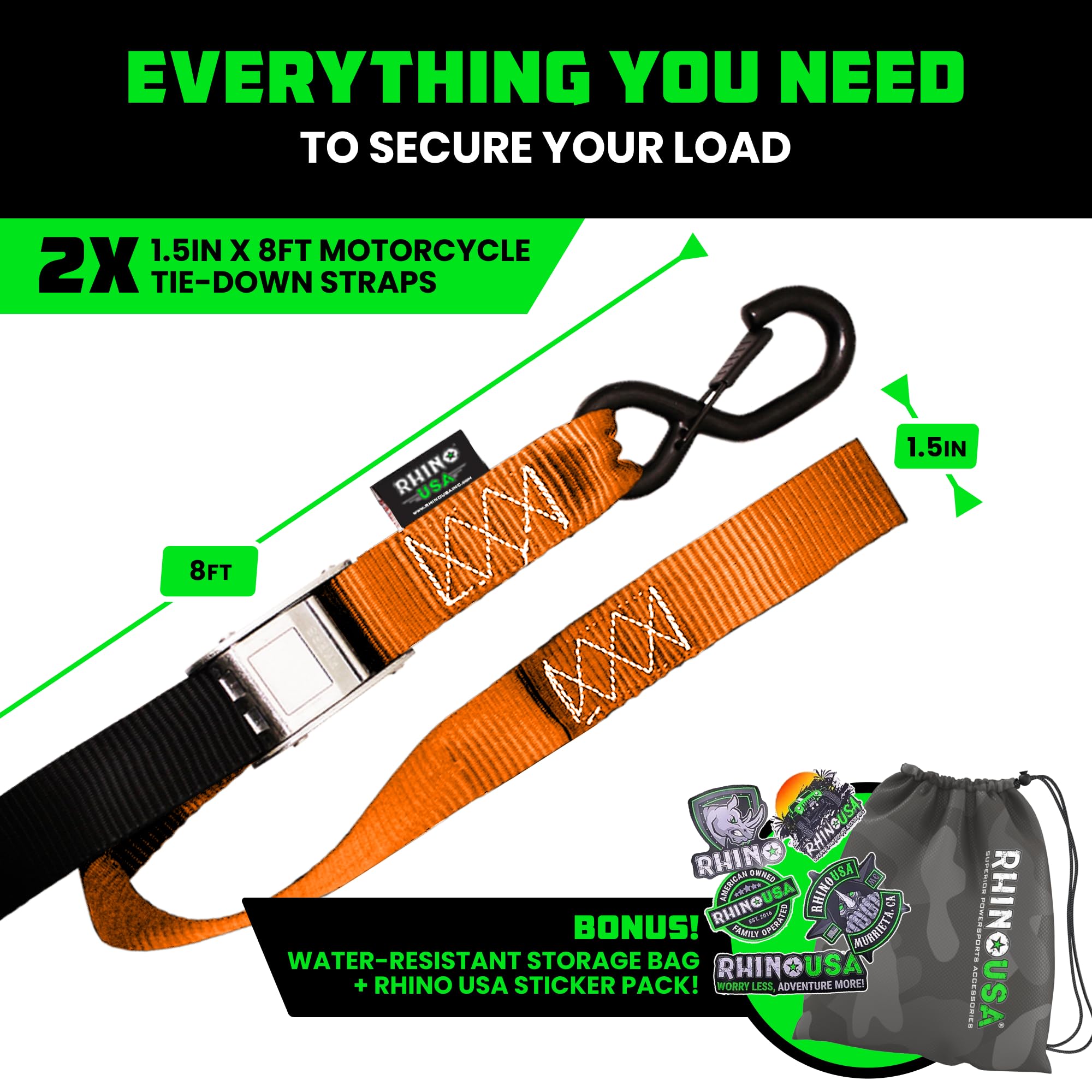 Rhino USA straps next to ruler showing length and scale for informed sizing decisions