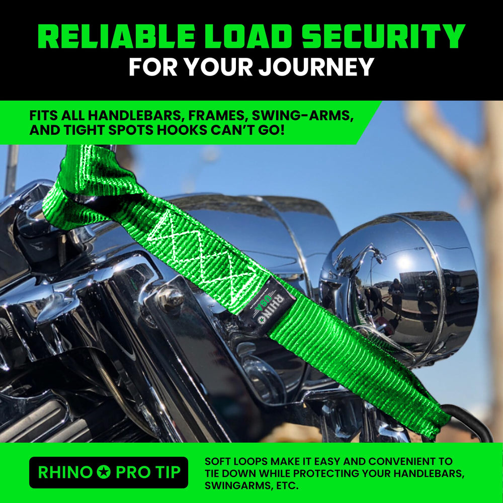 Rhino USA soft loop threaded around handlebar protecting paint and chrome