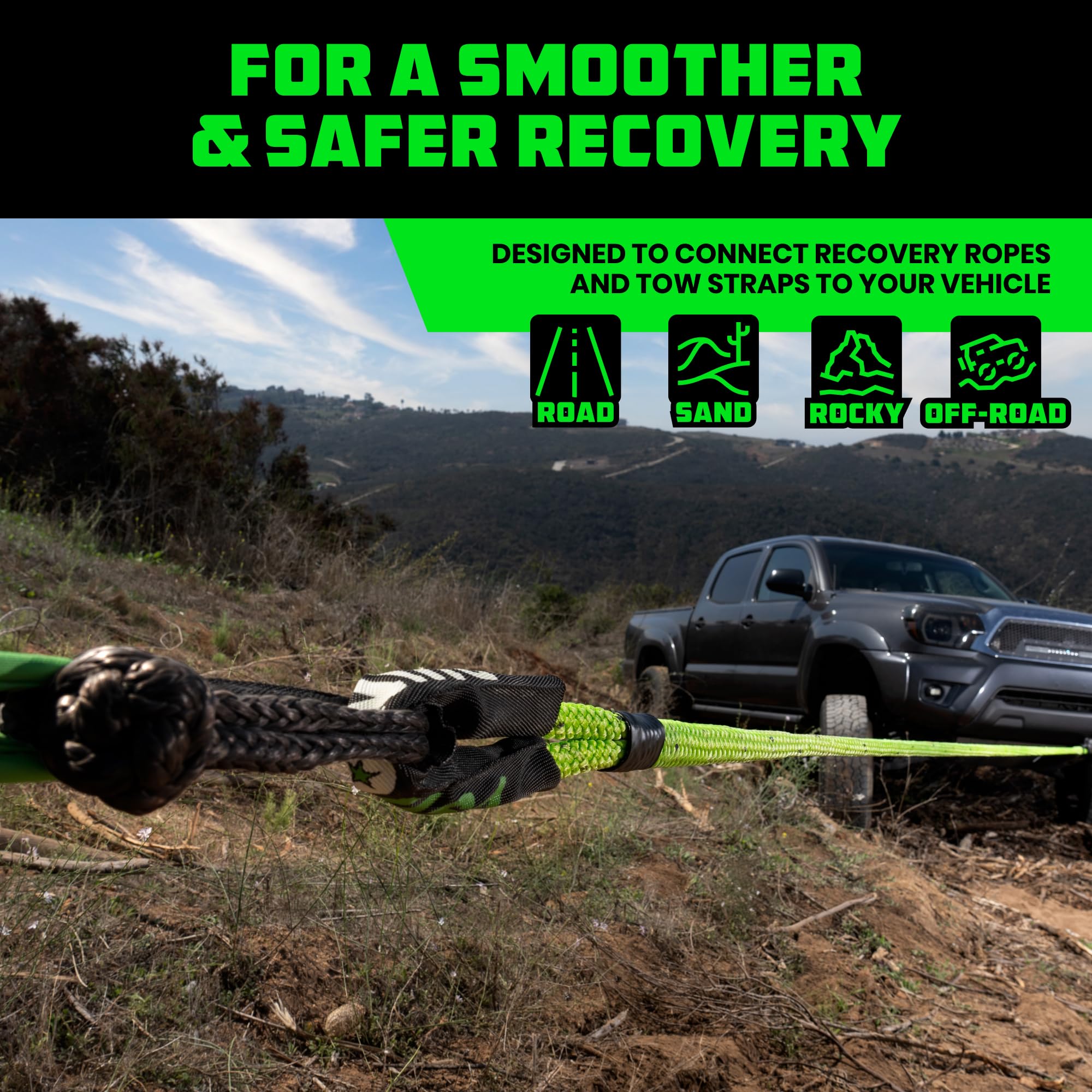 Rhino USA soft shackle used on a stuck vehicle showing safe recovery