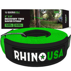 Rhino USA tree saver front view showing full 3in x 8ft strap and rating benefit