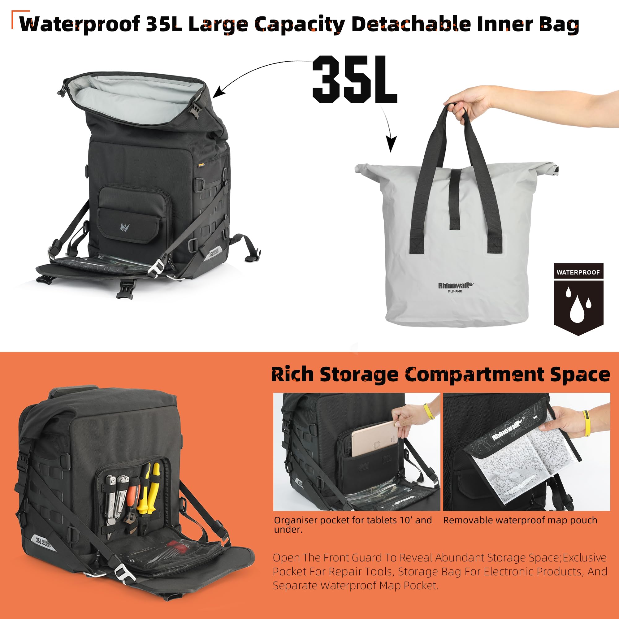 Rhinowalk saddlebag backplate with quick-release adapter showing fast removal benefit