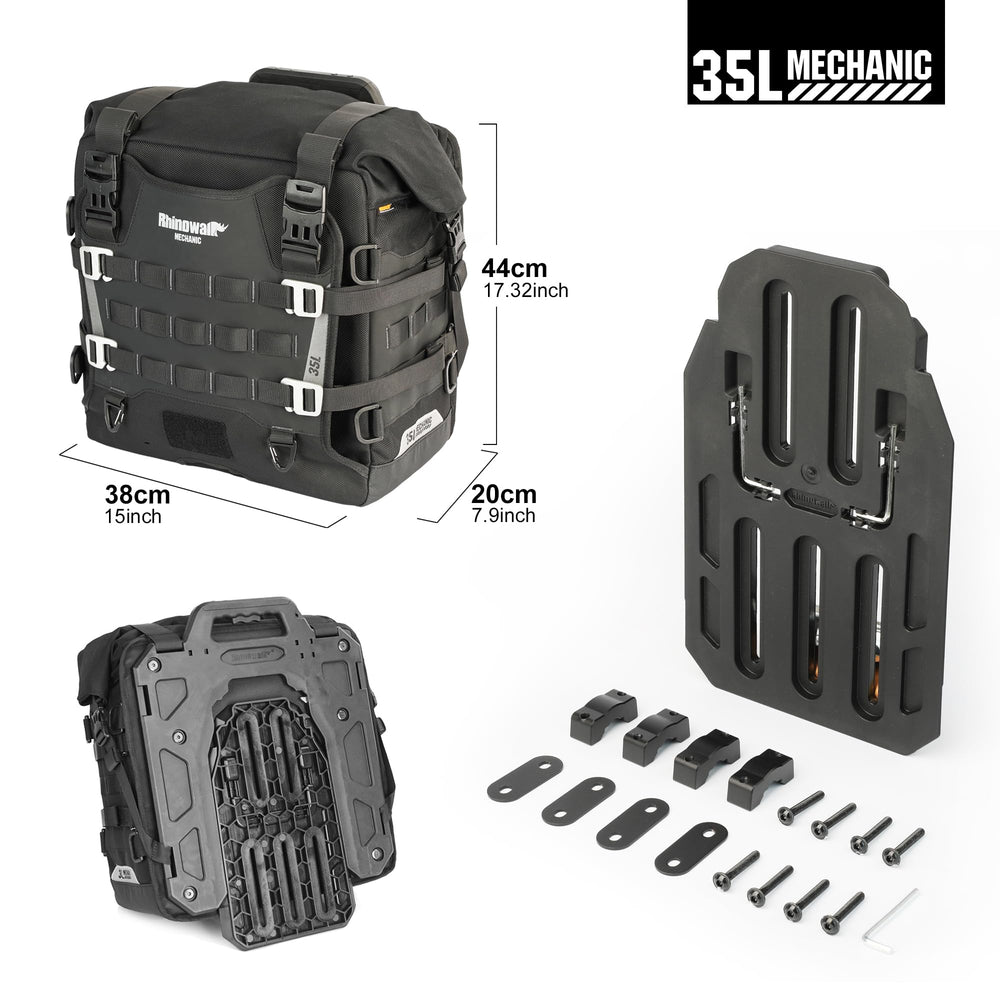 Rhinowalk saddlebag mounted on motorcycle demonstrating secure fit and convenience