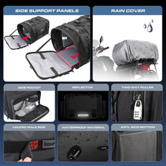 Rhinowalk rain cover deployed protecting contents in heavy rain