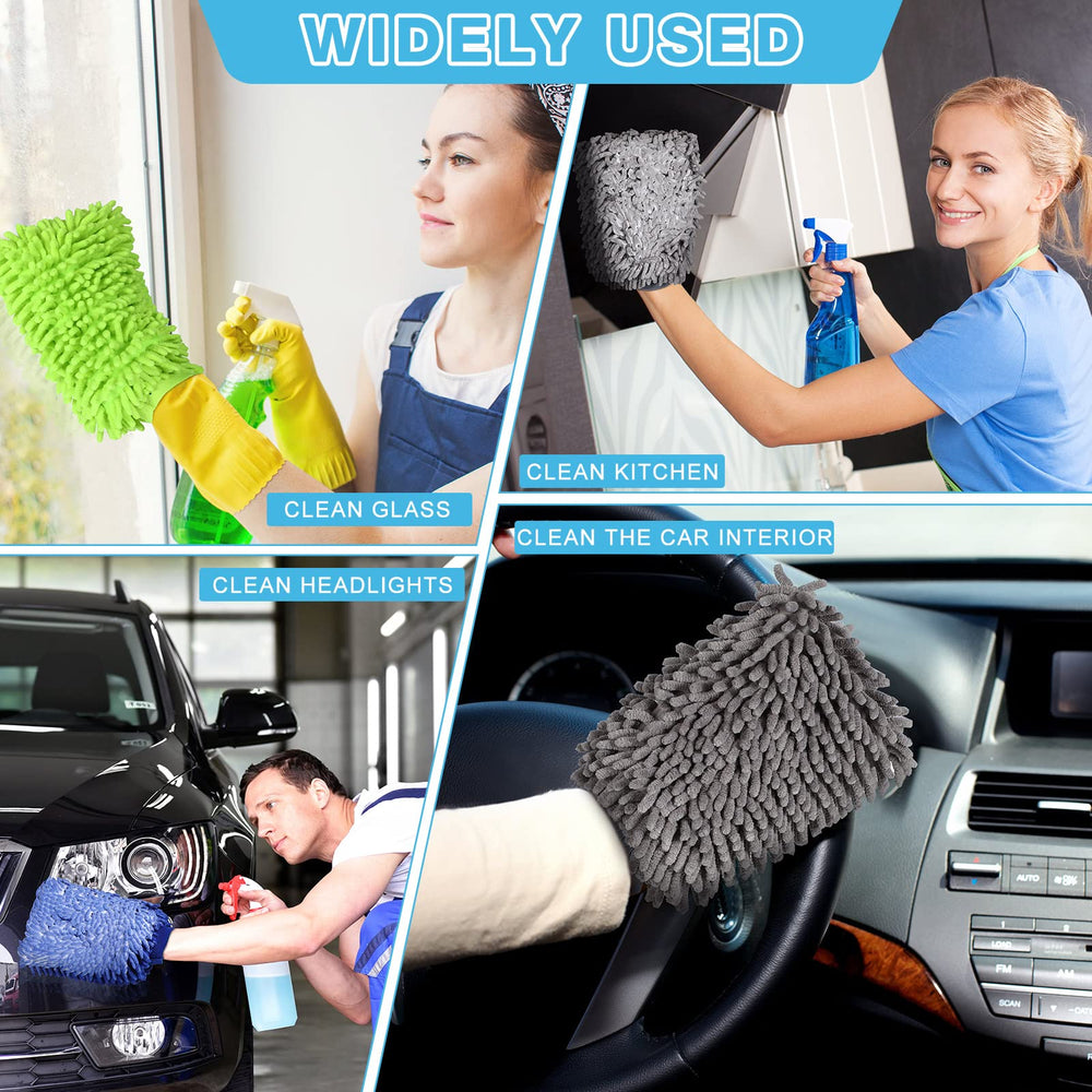 Riakrum mitts arranged with wash bucket portraying a ready-to-use car care kit