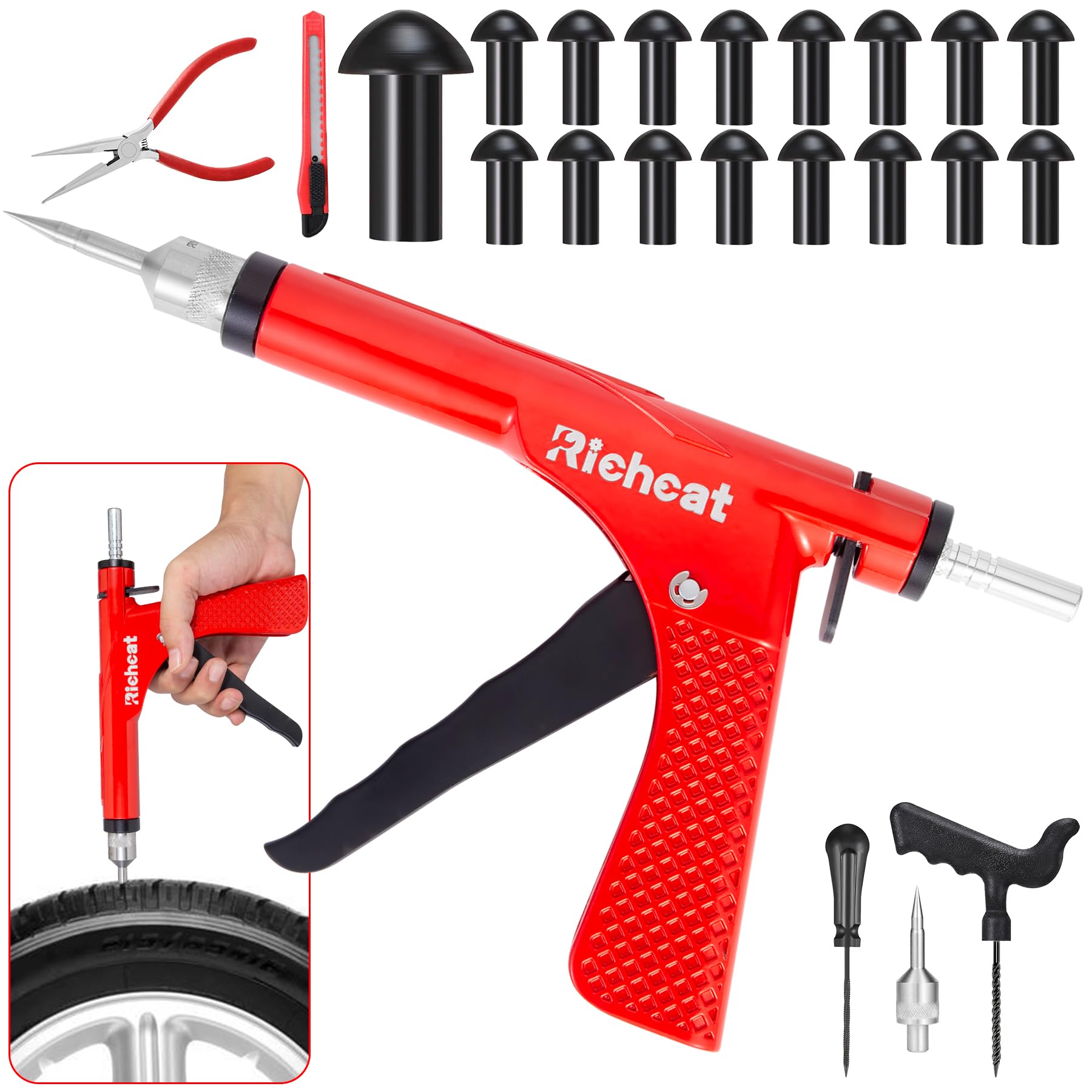 Richcat front packaging showing kit components for fast roadside repairs