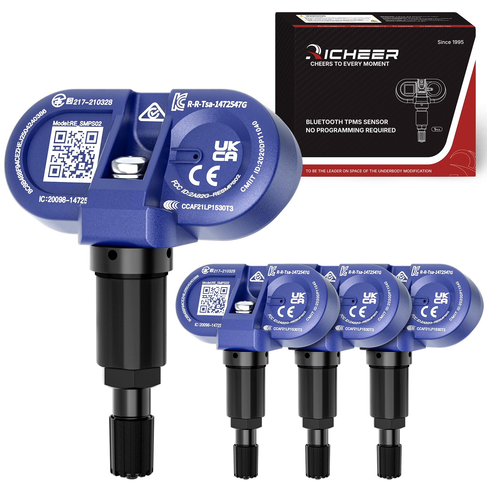 Richeer front packaging showing full 4PCS TPMS kit and benefits