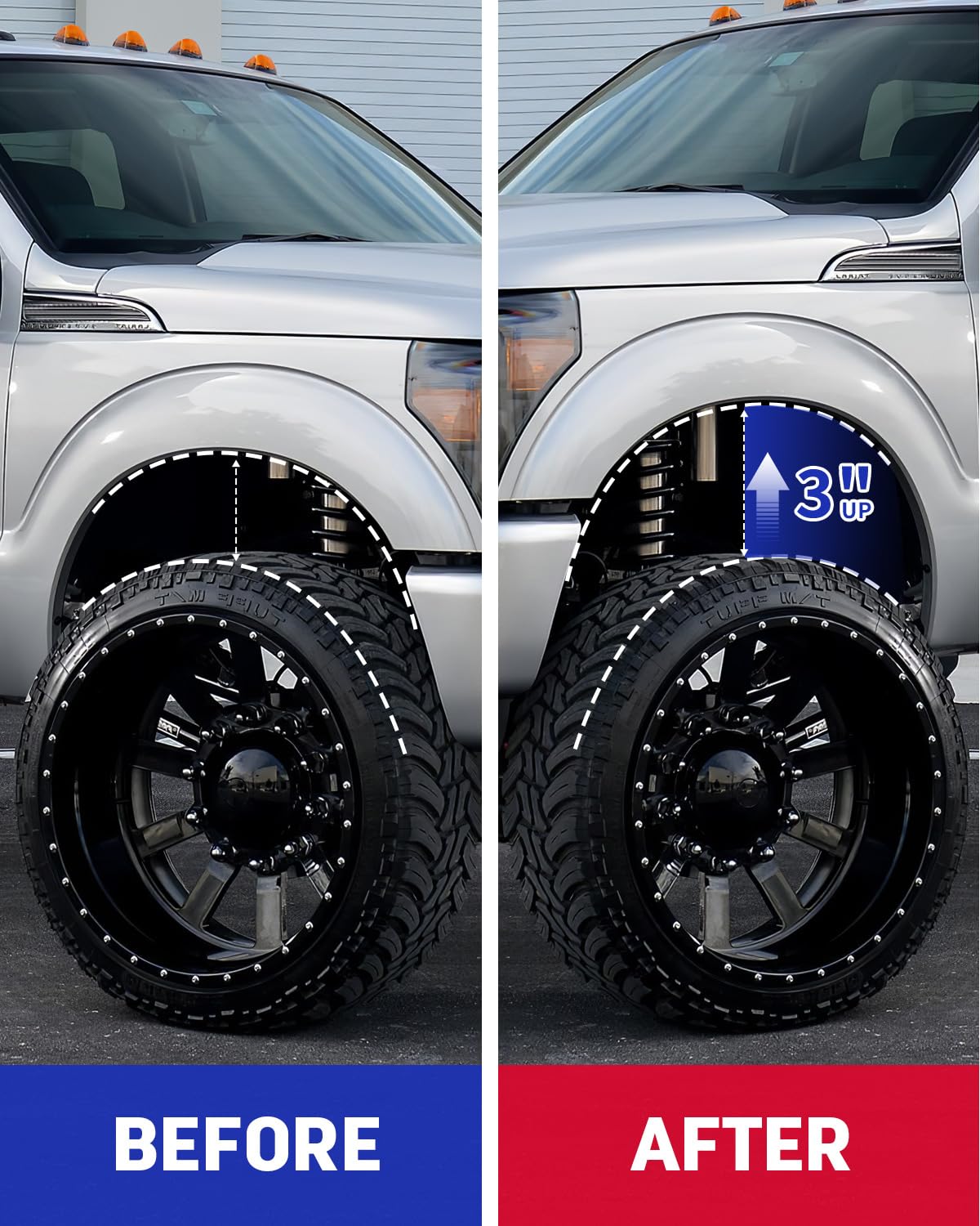 Richeer leveling kit installed on F-150 front demonstrating increased clearance benefit