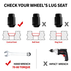 Richeer side view of bulge acorn shape showing 60° seat for secure wheel contact benefit