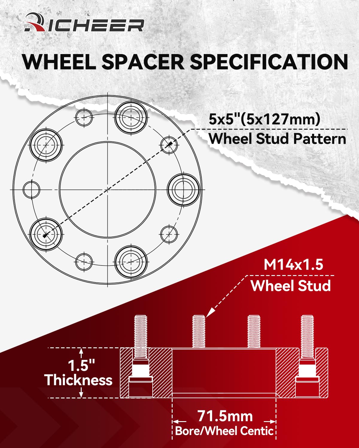 Richeer spacer side profile close-up highlighting 1.5 inch thickness and stability