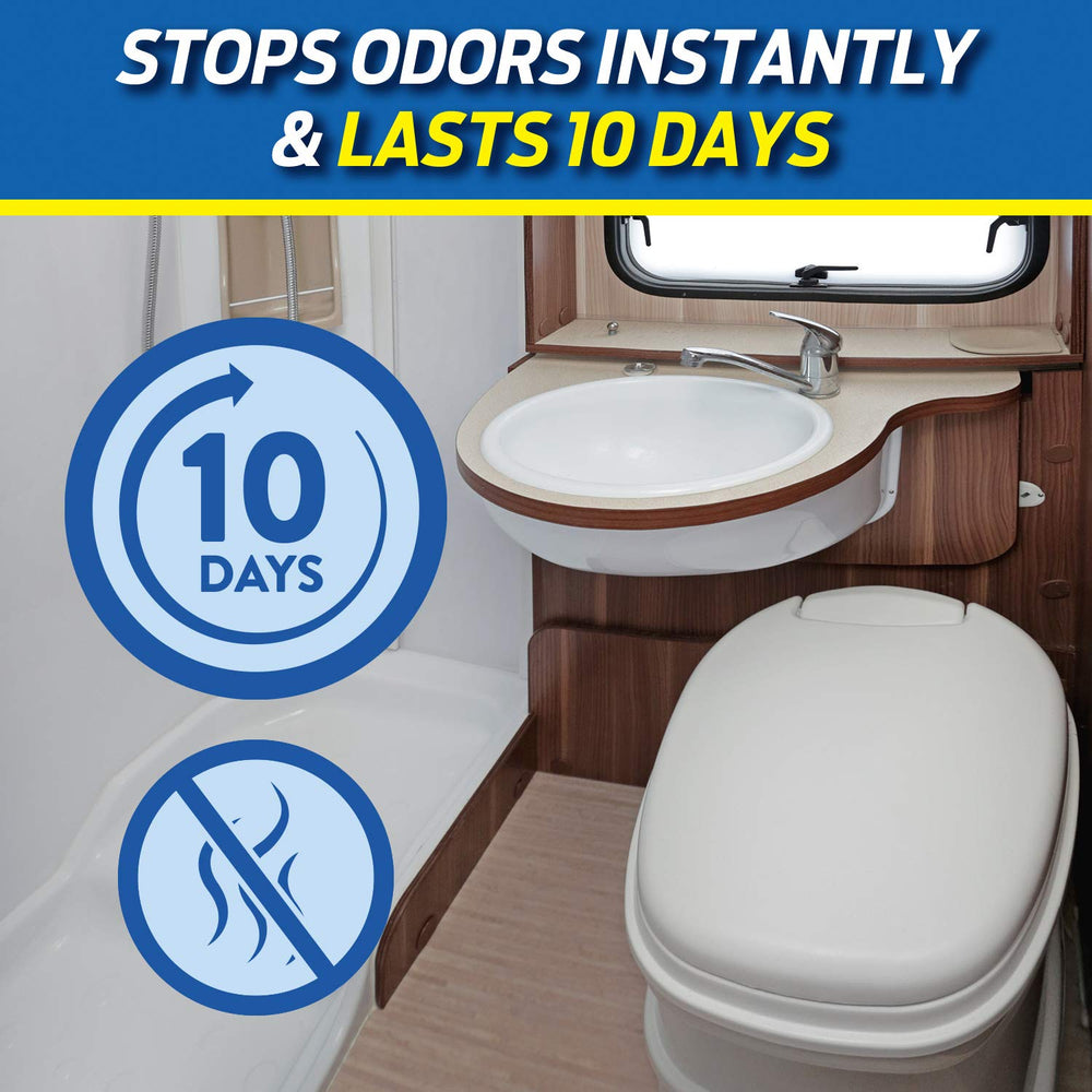 Rid‑X pac dissolving in a holding tank reducing odors and breaking down waste