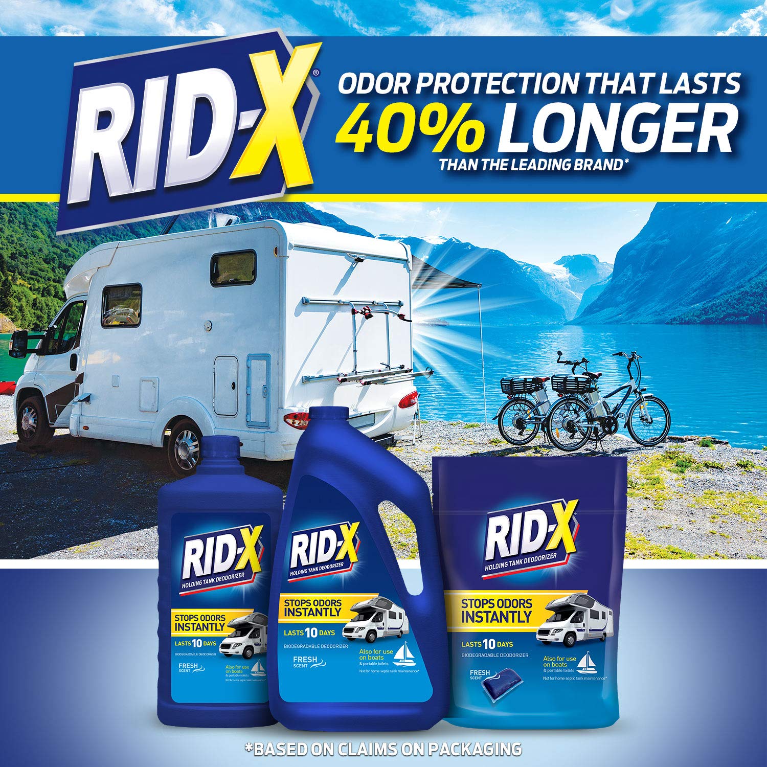 Rid‑X single pac close-up displaying dissolvable film and easy dosing benefit