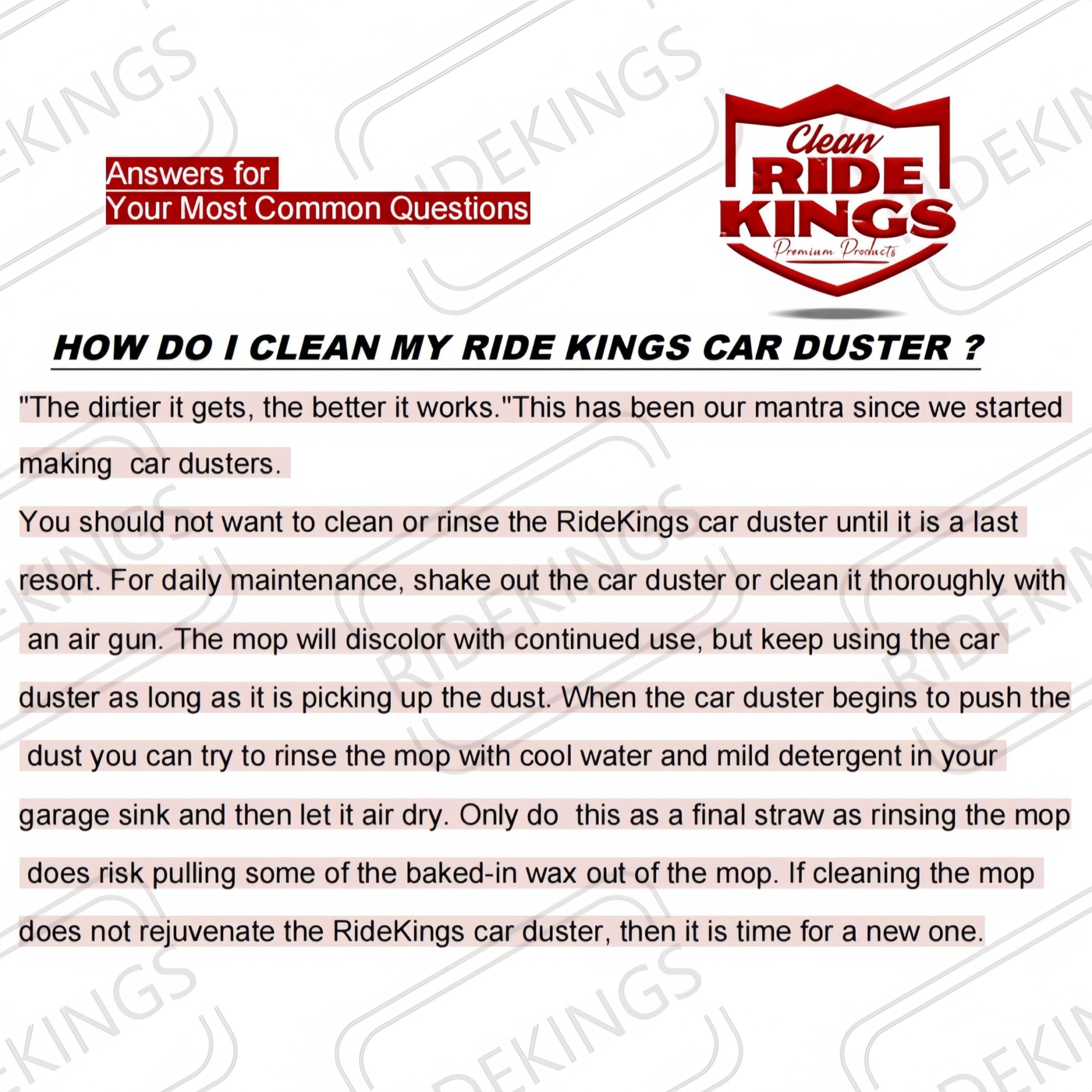 RIDE KINGS detail of looped ends preventing lint on vehicle surfaces