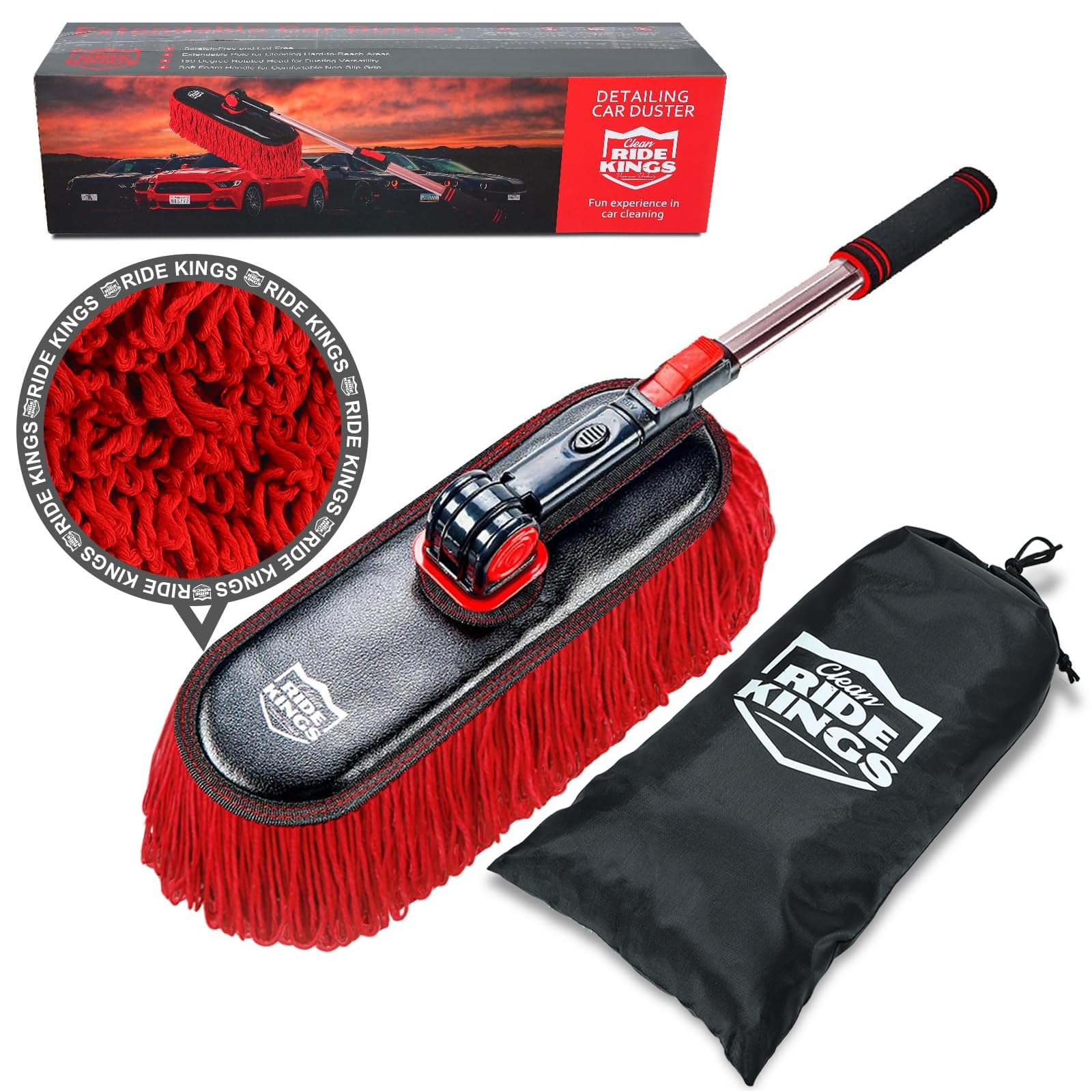 RIDE KINGS front view packaging showing complete duster kit and cover benefits