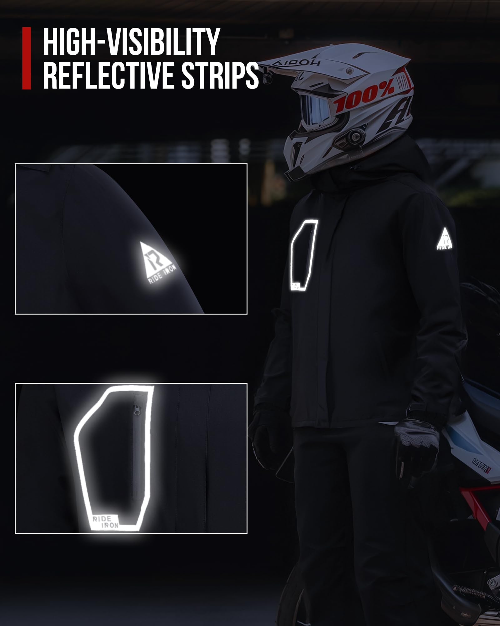 RIDEIRON detachable hood and collar offering adaptable head protection