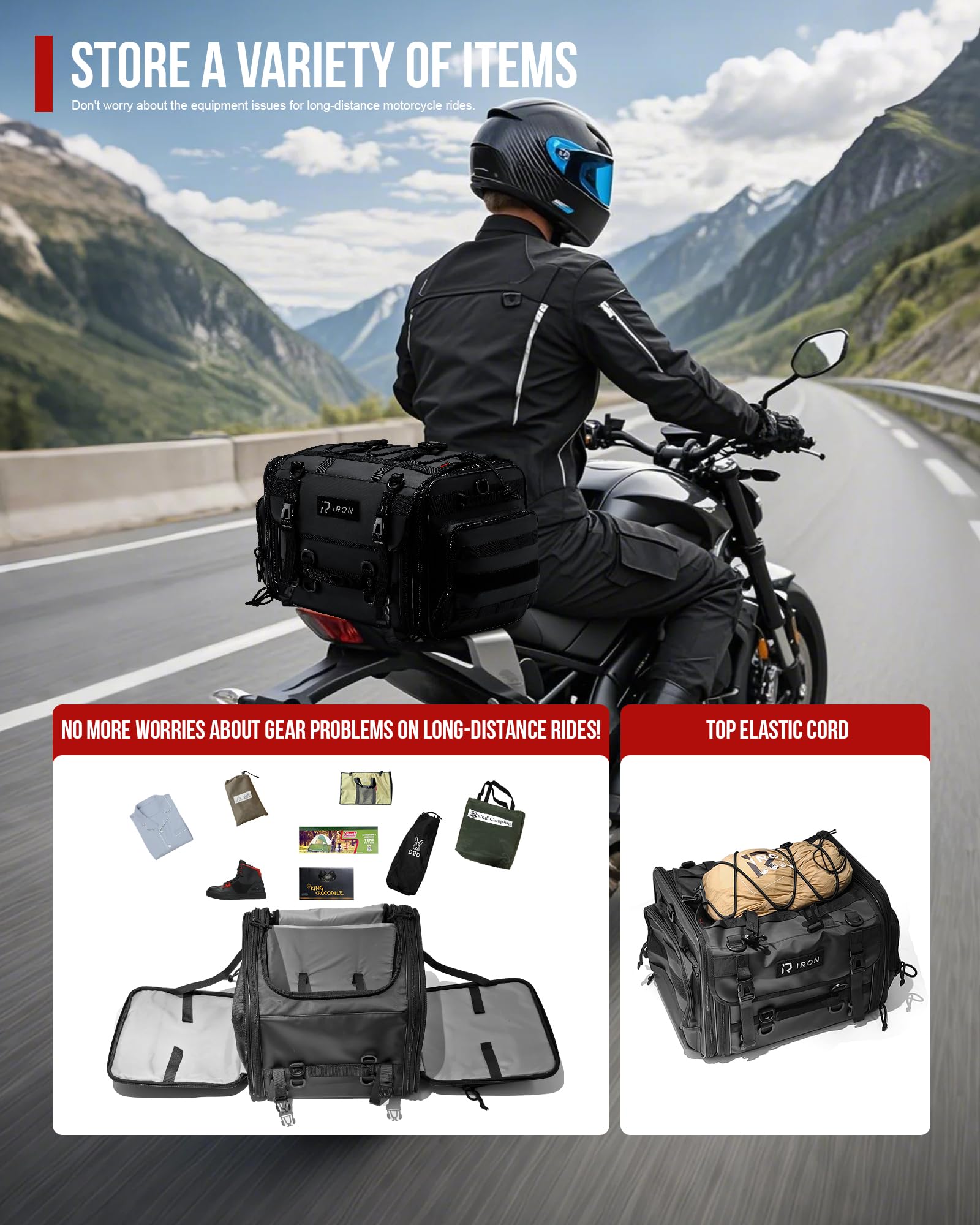 RIDEIRON rain cover deployed protecting contents from heavy rain