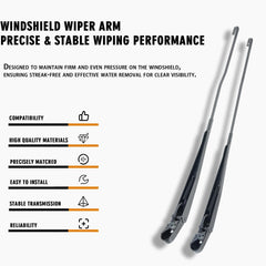 RigidWire driver-side wiper arm close-up highlighting tight fit and improved blade pressure