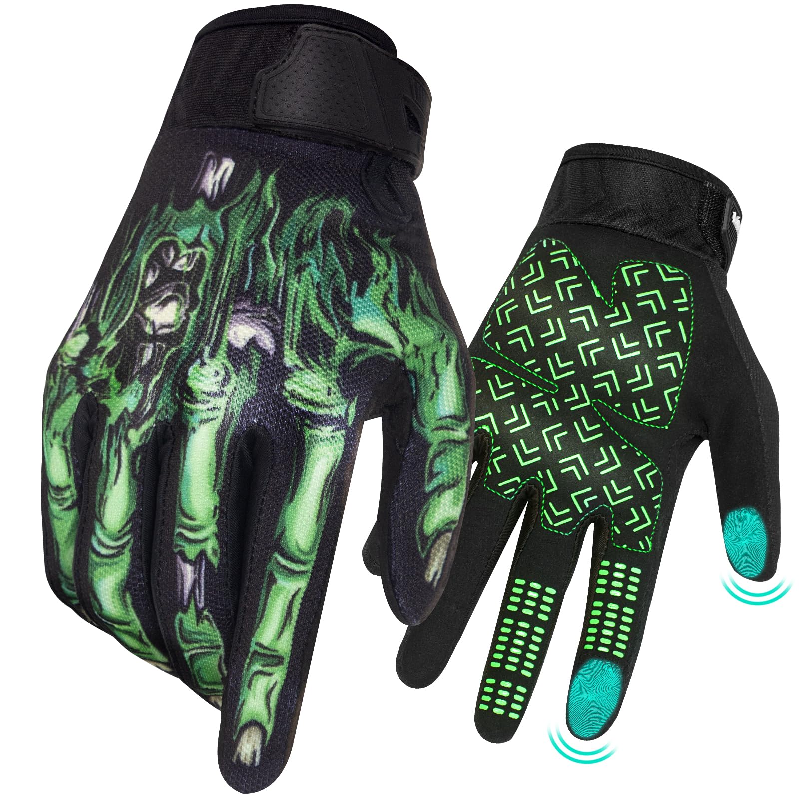 RIGWARL green gloves front view showing fit and design for safer rides
