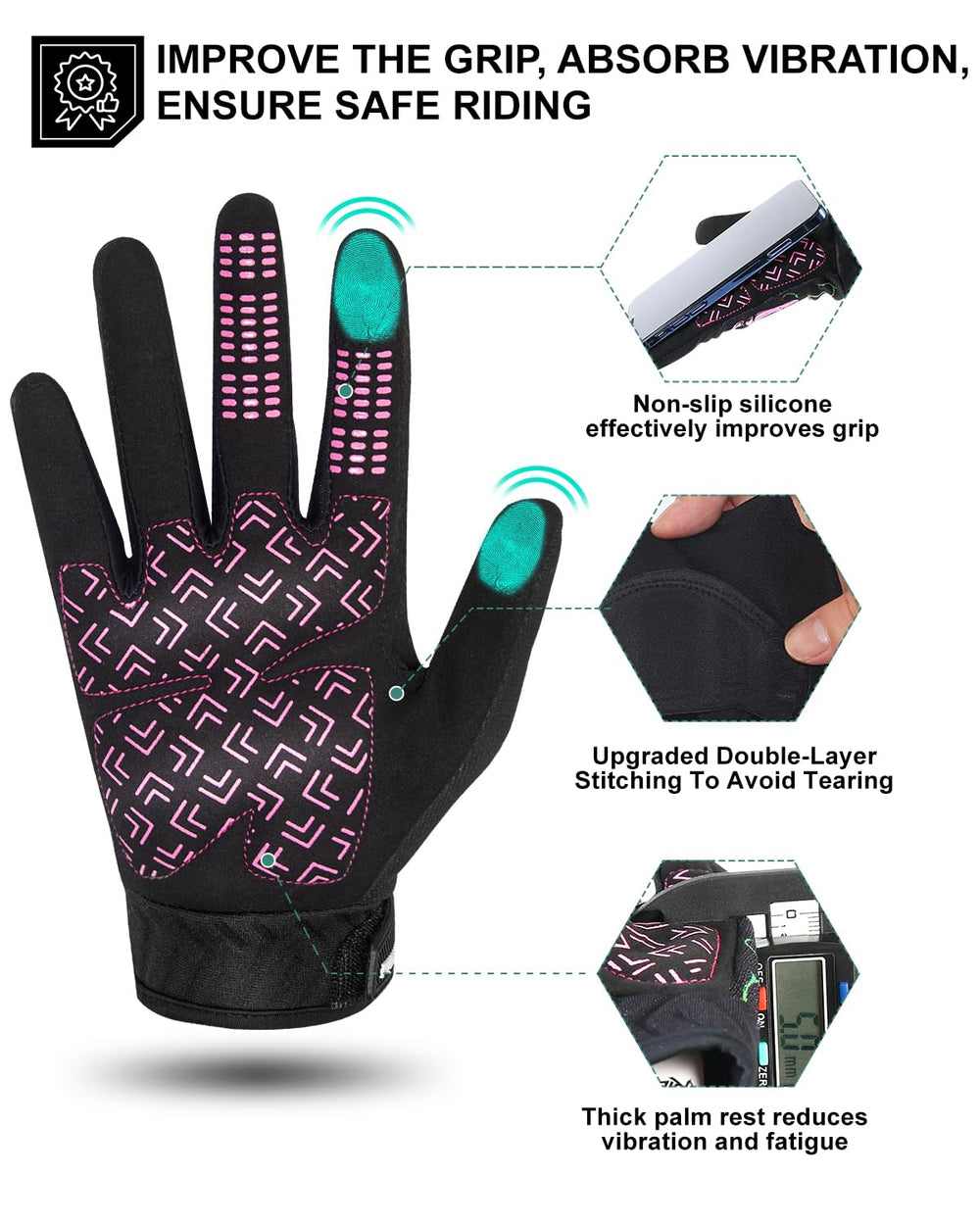RIGWARL touchscreen fingertip detail enabling smartphone use while riding