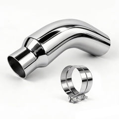 RILMATON front view exhaust elbow showing polished chrome and clean edge benefits