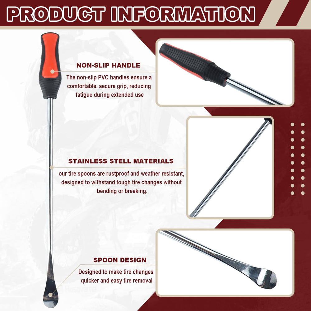 Riseuvo 15-inch tire spoon close-up highlighting durable steel and leverage